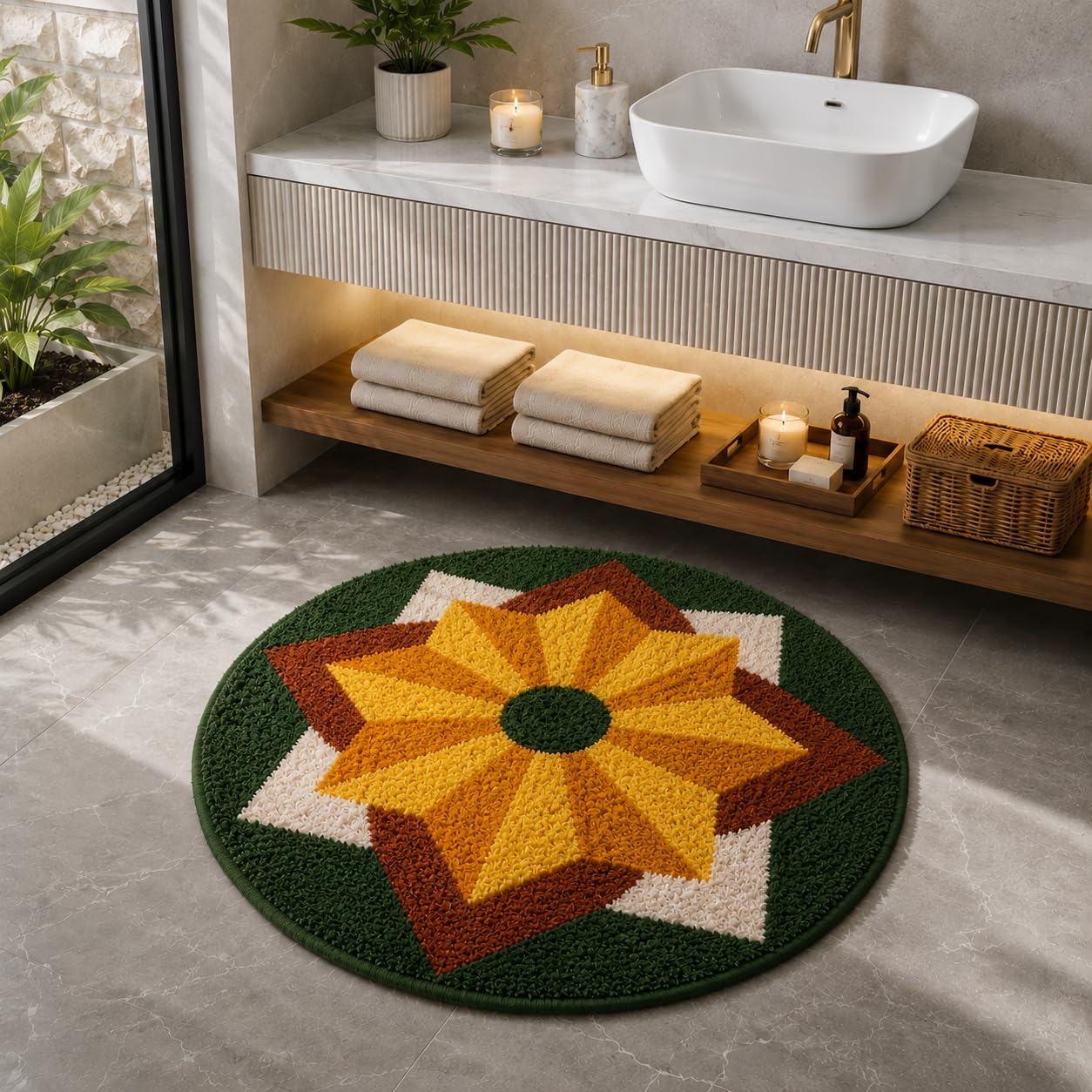 Super Soft Microfiber Rangoli Door Mat | Traditional Indian Round Decorative Rug | Non-Slip, Washable Floor Mat for Home, Kitchen, Bedroom, Entrance, Pooja Room & Festival Decoration-image-10