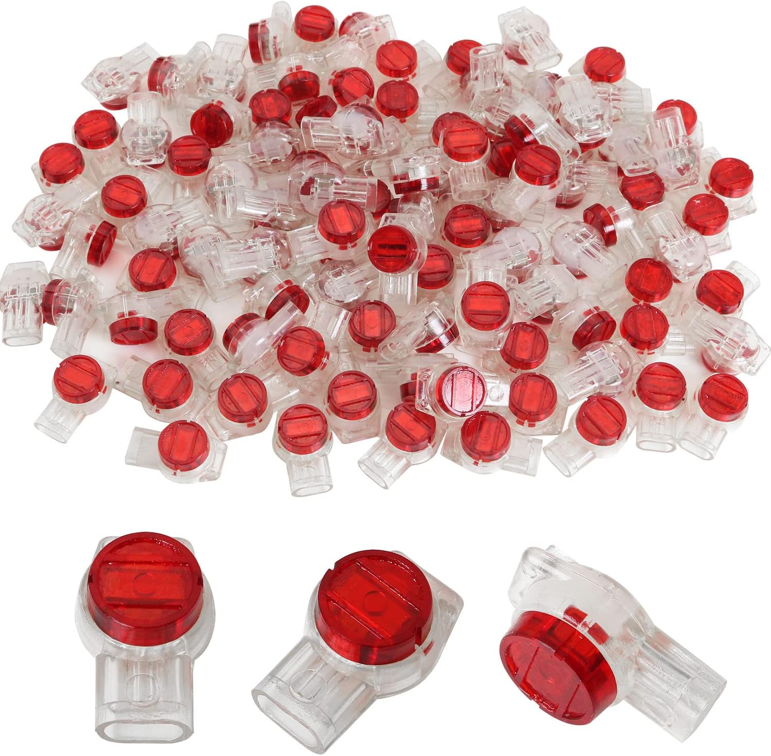 IDC Connector LUORNG 100PCS Red Clear Data Phone Wire Butt Splice 3 Ports Connectors