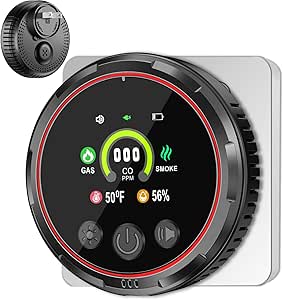 Upgraded Carbon Monoxide Detector Plug in,5in1 Carbon Monoxide Detectors(Smoke,CO Gas Meter, Temp and Humidity),CO Detector with HD Screen&amp;Indicator Visual&amp;Audible Alarm for Kitchen/Garage/Travel