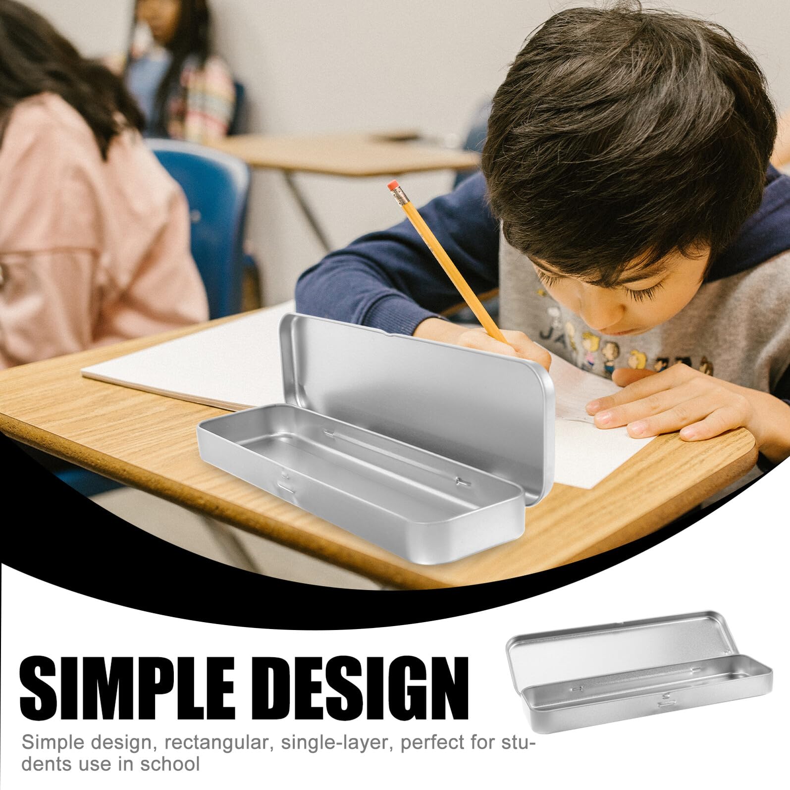 Astuccio in Latta di Metallo Rettangolare Coperchio, Portapenne in Ferro Compatto 21,5x6x2 Cm, Custodia per Penne e Matite per Studenti Uso Scolastico