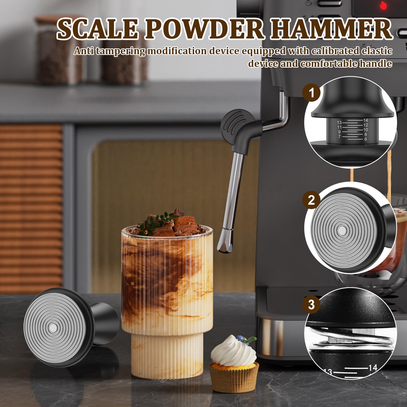 Accessori per caffè espresso Tamper 53 mm Set con stazione di tamper, anello dosatore, aghi, spazzola per la pulizia, accessorio per macchina da caffè Barista