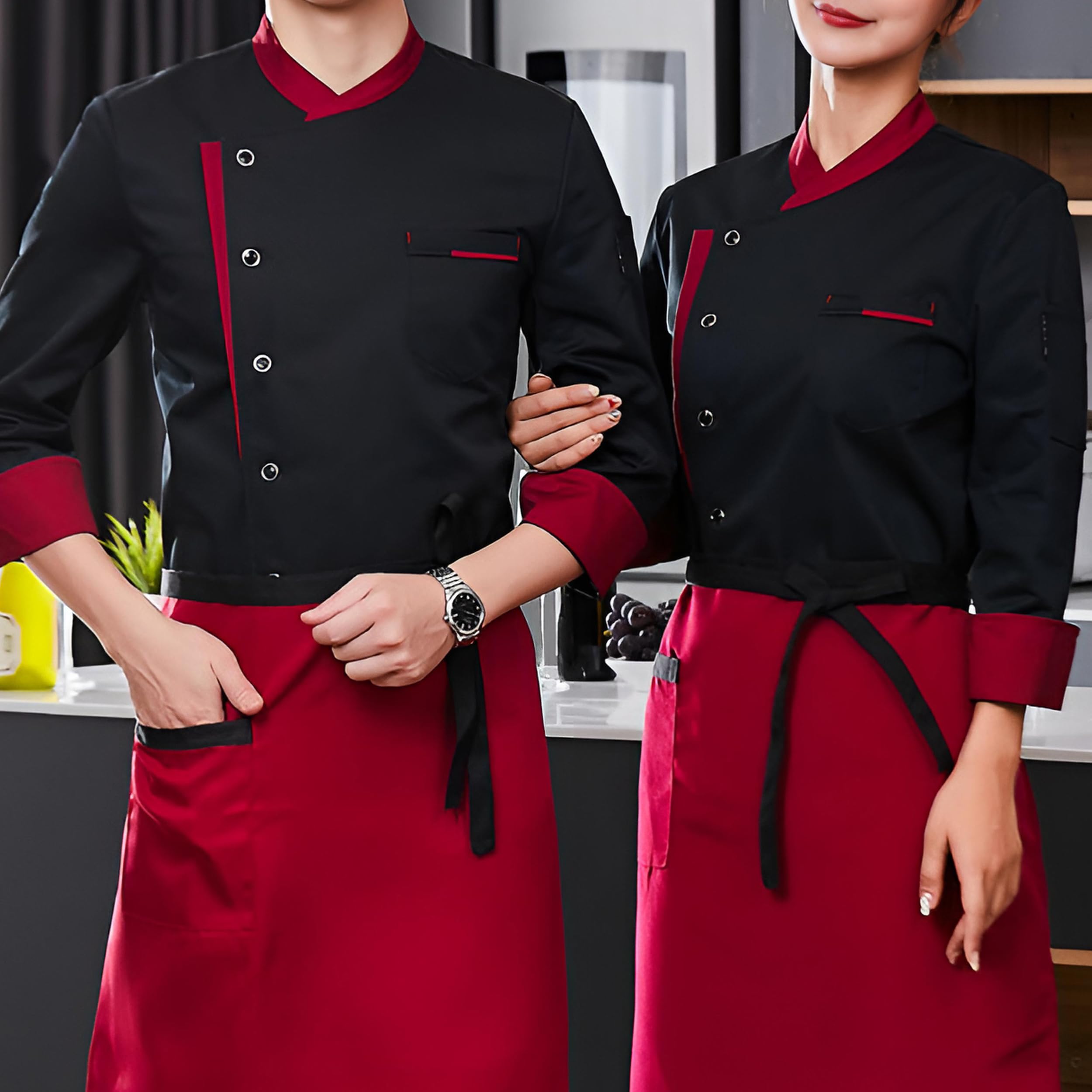 Chaqueta de chef unisex personalizada de manga larga con botones, uniforme de trabajo para servicio de alimentos, kit para hombres y mujeres