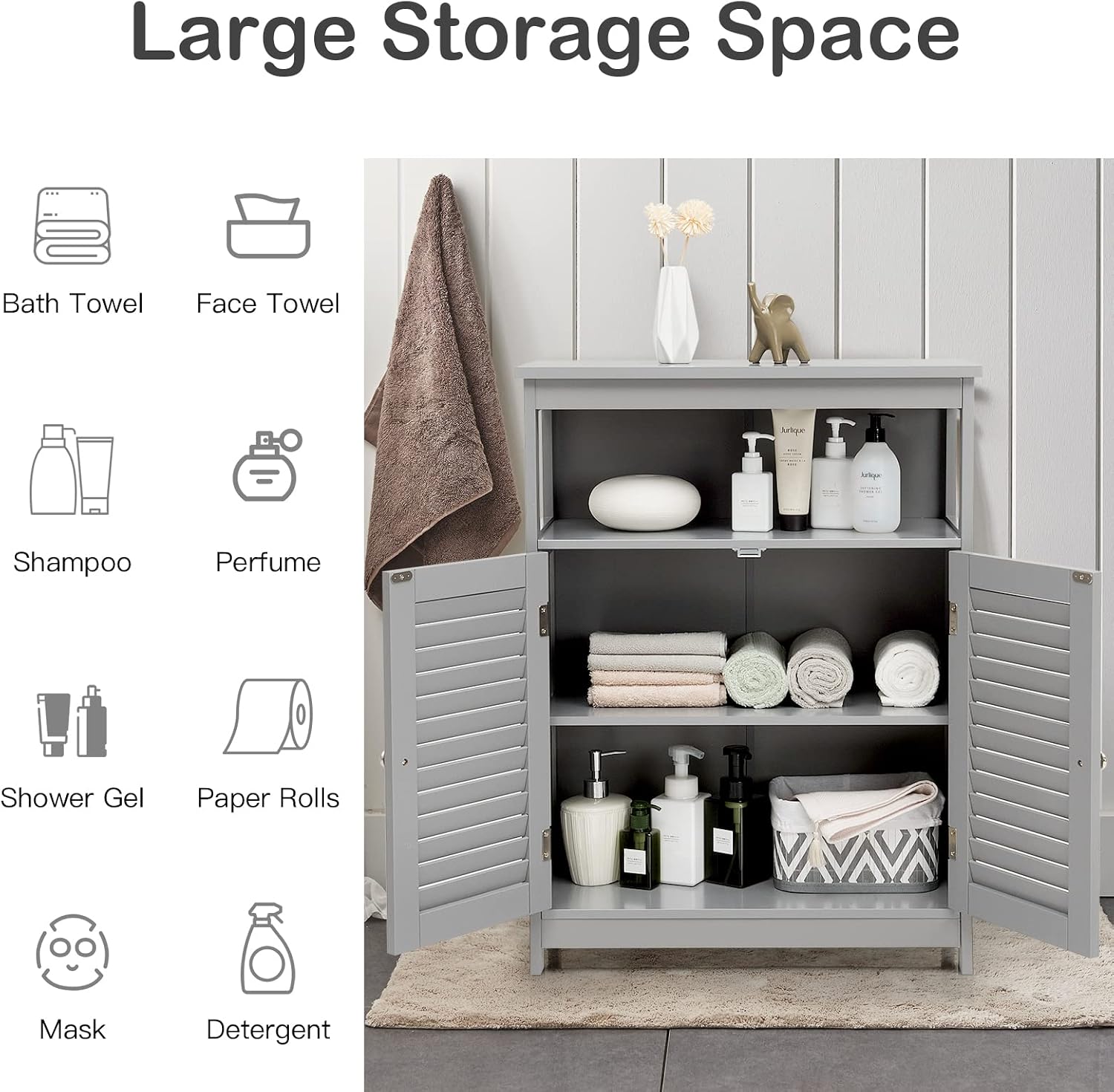 MAT EXPERT Bathroom Storage Cabinet, Wooden Freestanding w/ 3-Position Adjustable Shelf, Bathroom Floor Cabinet for Entryway, Hallway, Living Room, 23.5’’L x 12’’W x 31.5’’H