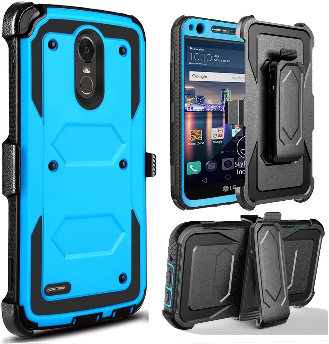 J.west Stylo 3 Case,Stylo 3 Plus Case, Stylus 3 Case, Heavy Duty Full-Body Rugged Holster Armor Case [Belt Clip][Kickstand] for Stylus 3 Plus/G Stylo 3/LS777- Blue