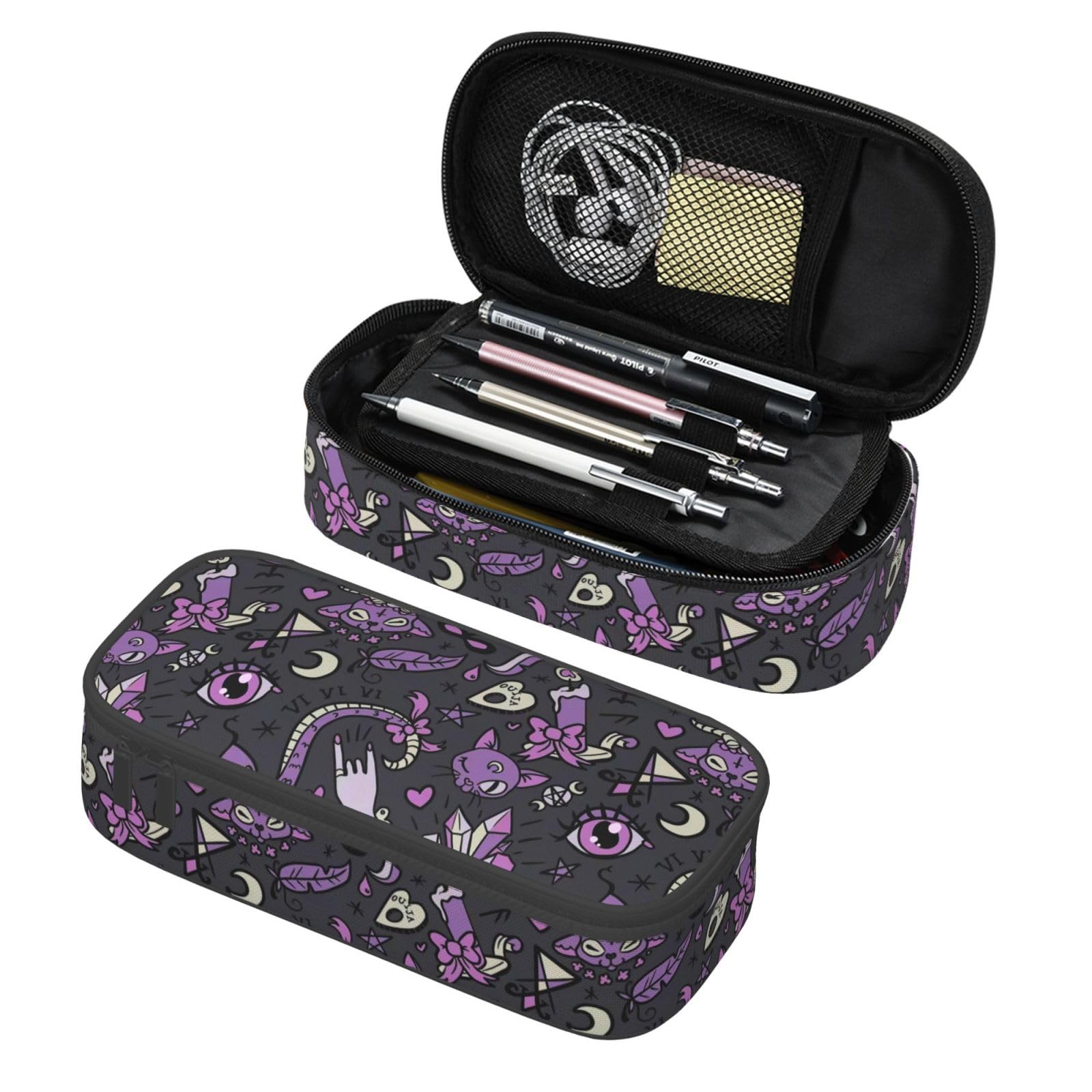 Magic Goth Gothic Skull Spooky Gray Purple Pencil Case Big Capacity Storage Pencil Pouch Stationery Bags With Zipper Portable Pen Holder Box Organizer For Boys Student College School Office Supplies