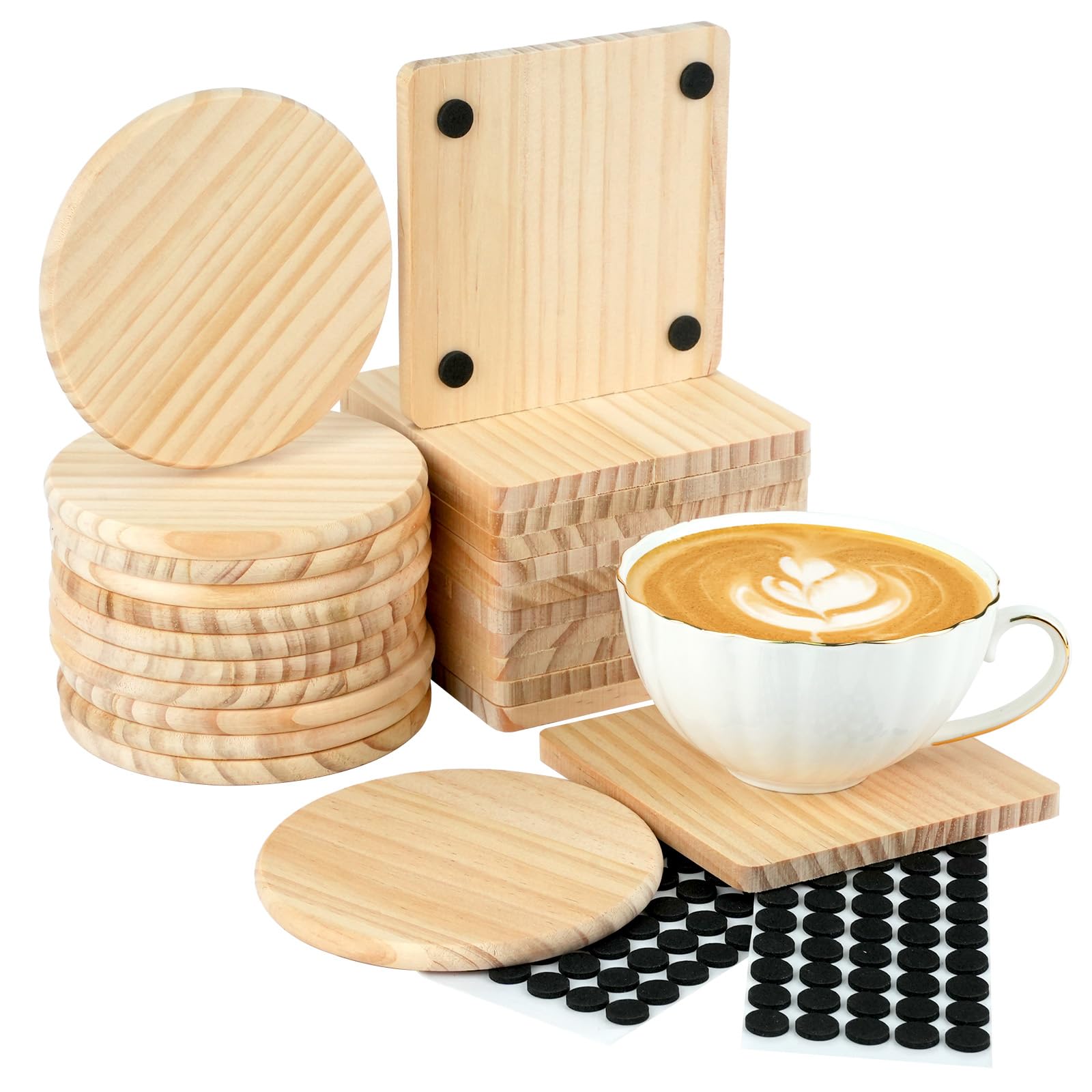 RETON 24 piezas posavasos madera cuadrados 4 pulgadas con 100 almohadillas suaves para bebidas grabado láser