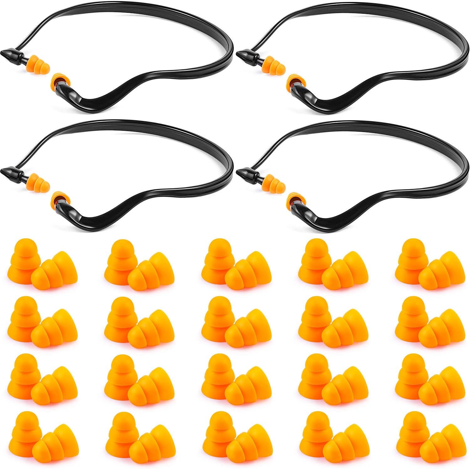 48 Pieces Banded Ear Plugs with Neck Band Silicone Hearing Bands Earplugs and Replacement Ear Buds for Shooting, Noise, Sleeping, Studying and Construction