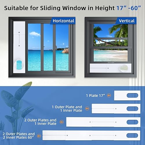Vista 3 de Kit de ventilación de aire acondicionado portátil con manguera de escape de CA de 5.9 pulgadas y acoplador, kit de ventana deslizante ajustable