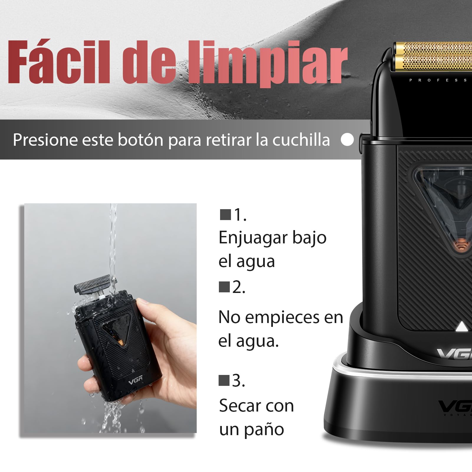 VGR 334 Afeitadora de Láminas para Hombre, Motor 10000 RPM, Base de Carga