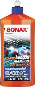 SONAX Ceramic Boosted Shampoo | Ceramic Infused Car Wash Soap for Prolonging Existing Coatings & High Gloss Shine, Enhances Ceramic Coatings, pH Neutral Formula, Safe for All Exterior Surfaces | 500ml