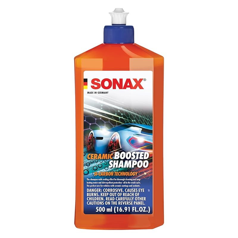 SONAX Ceramic Boosted Shampoo | Ceramic Infused Car Wash Soap for Prolonging Existing Coatings & High Gloss Shine, Enhances Ceramic Coatings, pH Neutral Formula, Safe for All Exterior Surfaces | 500ml