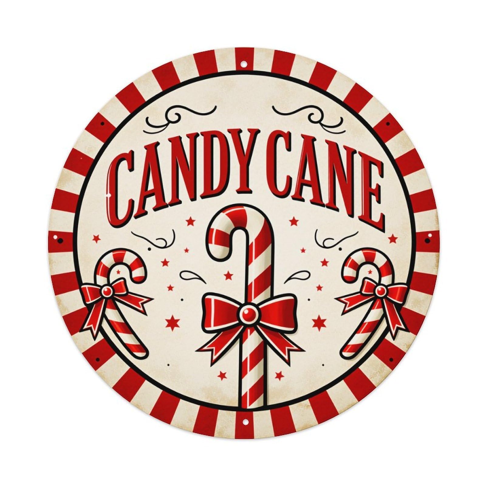 Candy Cane Stripes Stars Bows Metal Tin Sign Vintage Garden Bedroom Cafe Bar Man Cave Home Wall Decor Metal Poster 8x8 inches