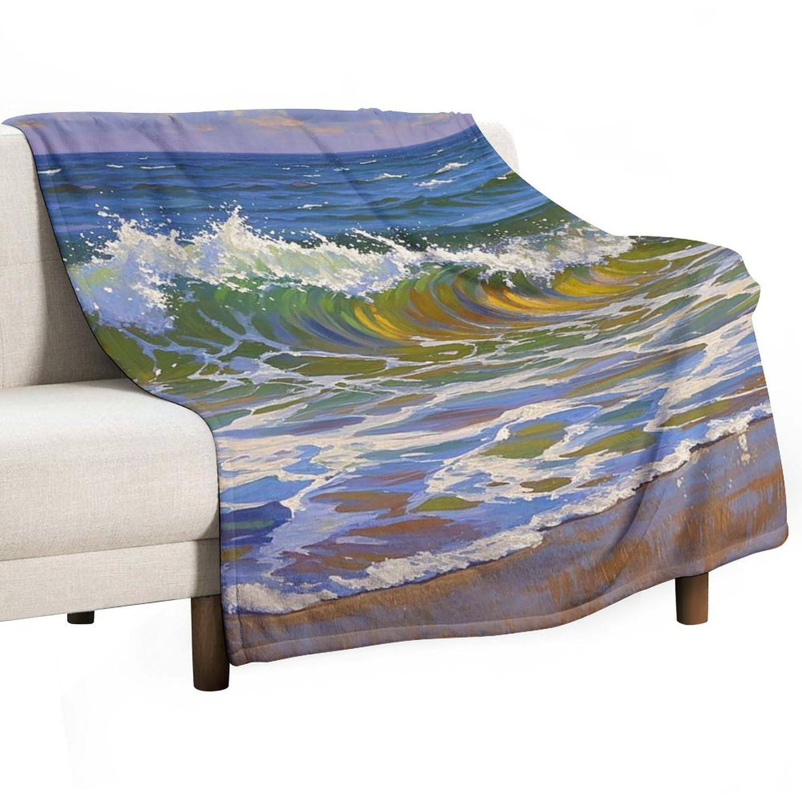 Couverture flanelle vagues de la mer 152x203cm douce pour lit et canapé