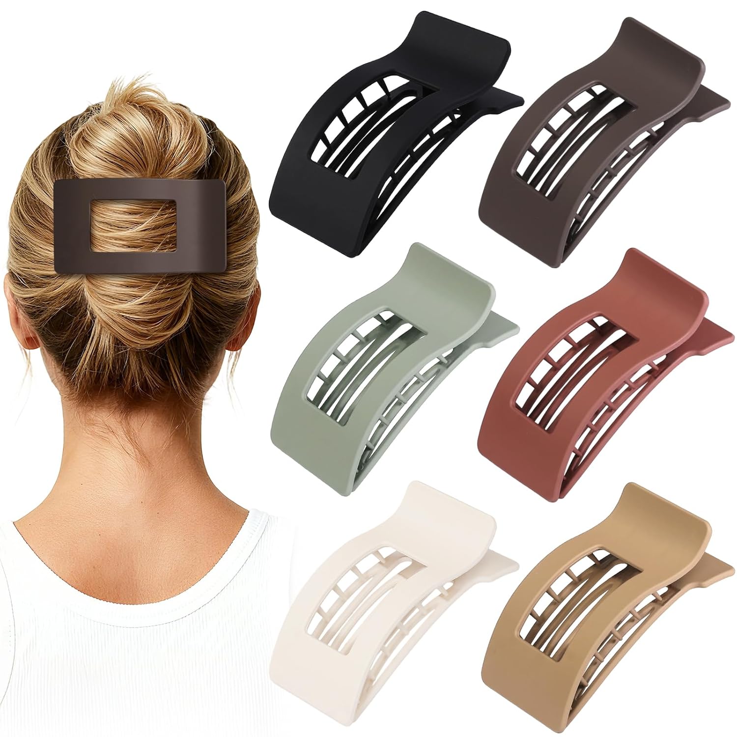 French Flat Hair Clips for Women 6pcs Hair Claw Clips for Thick or Thin Hair Matte Claw Clips for Girls Barrettes Non-Slip Strong Hold Hair Accessories for Women (Basic) - Image 9