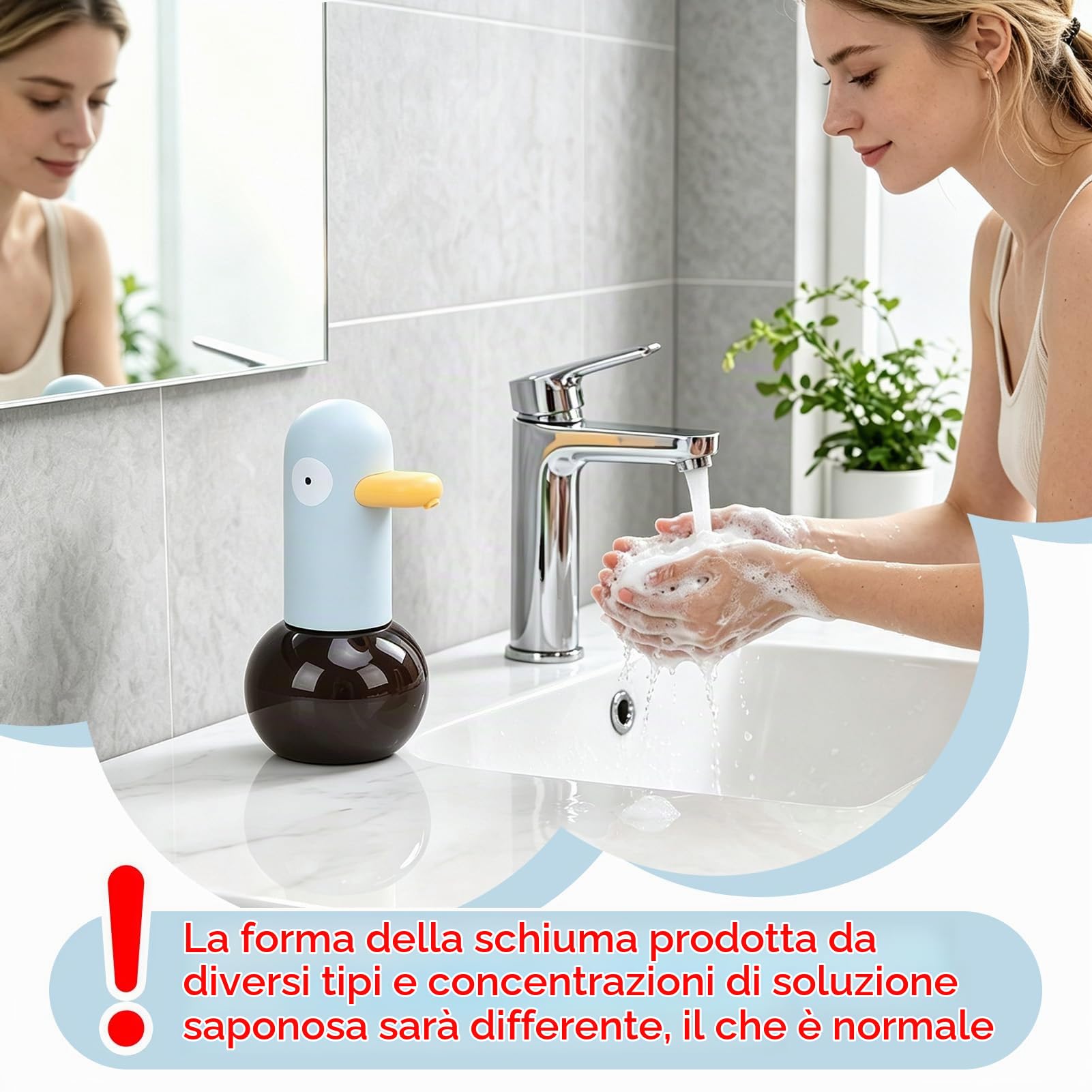 Dispenser per sapone Impermeabile Ricarica, 400ml Adorabile Papera Dispenser Automatico Di Sapone Schiumoso per Cucina, Bagno, Ricaricabile (Tipo 1)