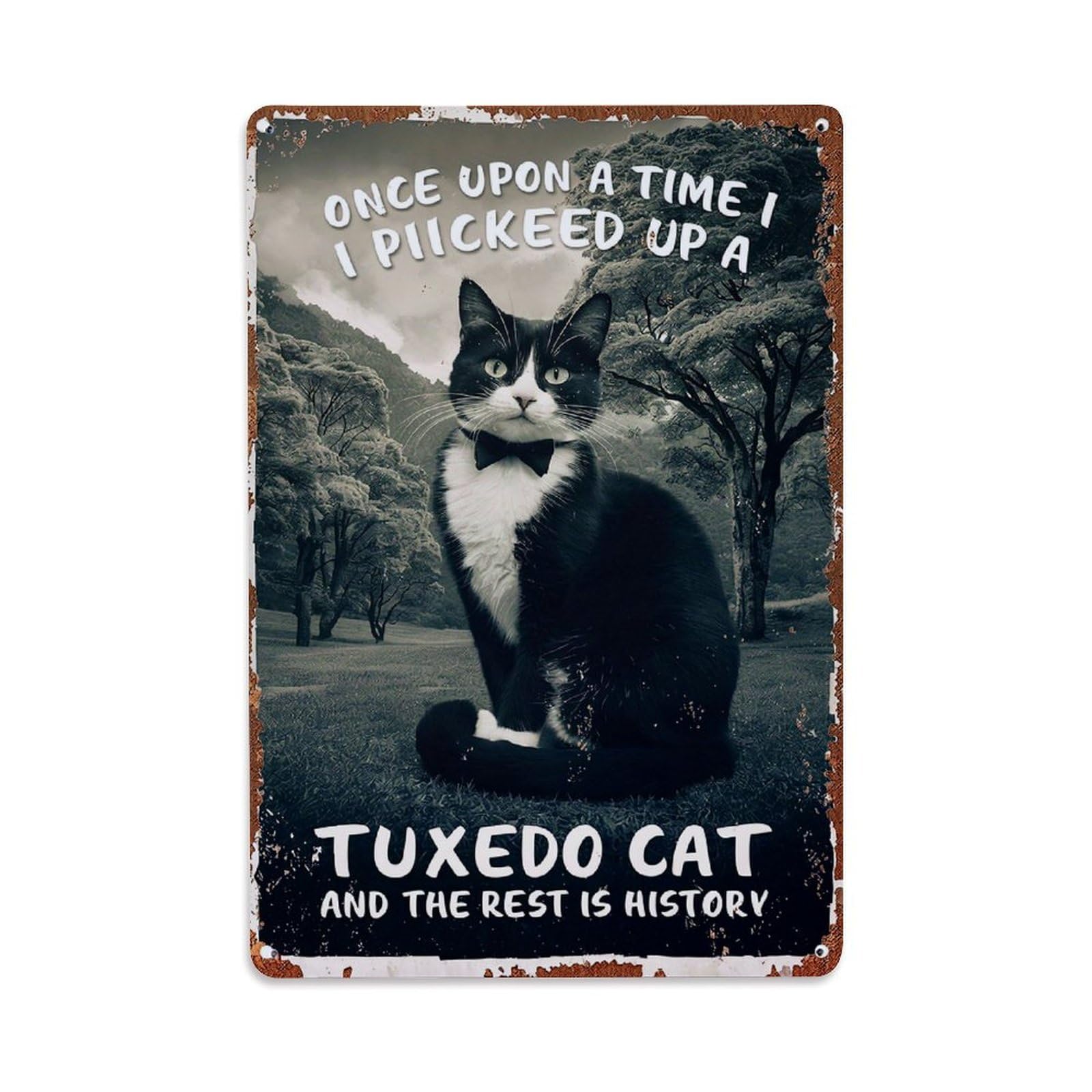 Jdfenggu Vintage Tuxedo Cat In Nature Scene Retro Metal Tin Sign, Decor Art Poster For Bar, Home, Man Cave, Kitchen, Laundry Room Gift 8X12inch