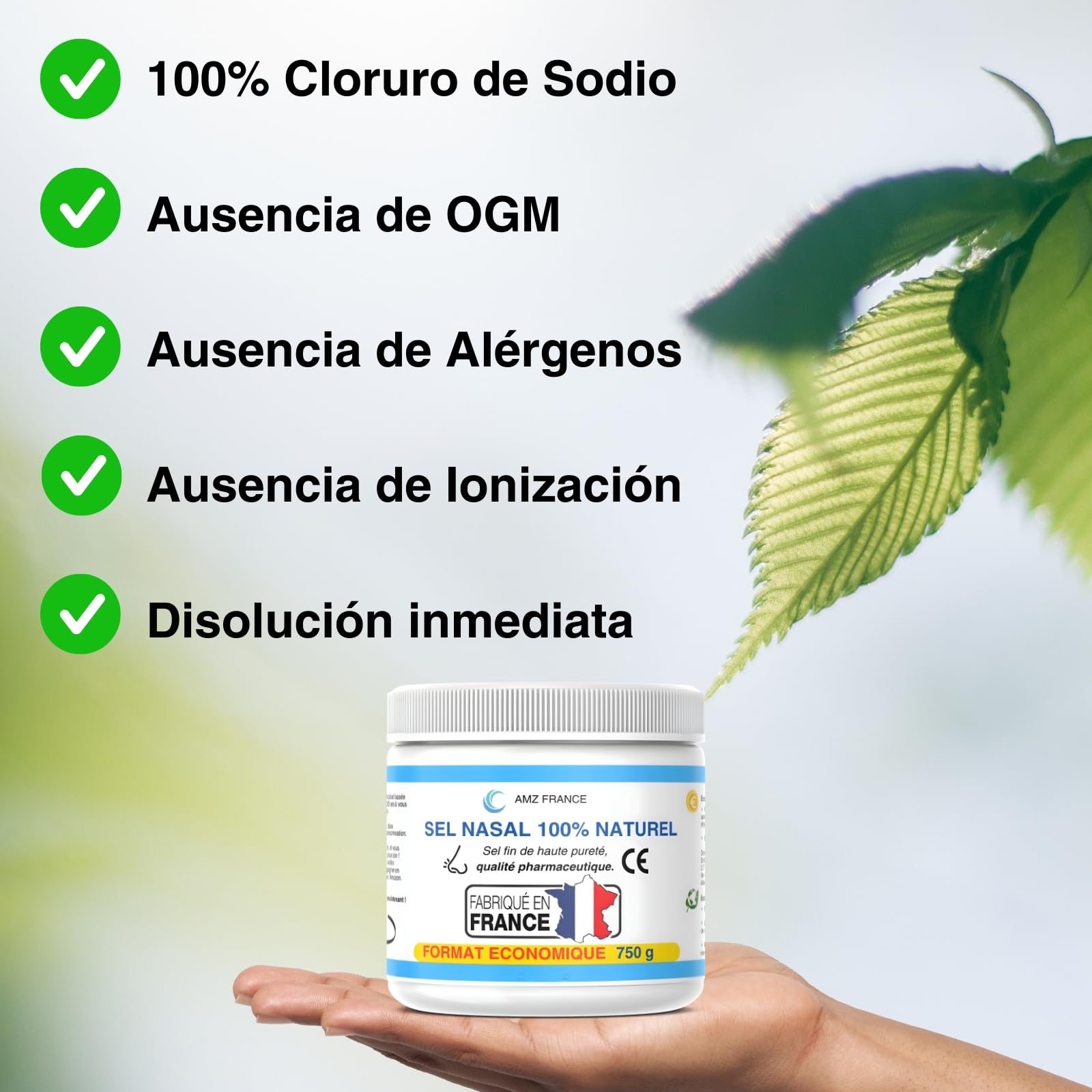 Sal Nasal 750 g, 100% Natural, Calidad Farmacéutica, Fabricado en FRANCIA | 277 Lavados Nasales (Caja XXL) - Niño Adulto - Producto de Bienestar