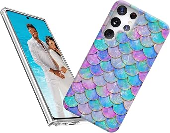 for Samsung Galaxy S24 Ultra Case for Girl Women, Glitter Mother of Pearl Shiny Sparkle Bling Slim Soft TPU Phone Cover for S24 Ultra,Graceful Fun Pink Blue Mermaid Tail