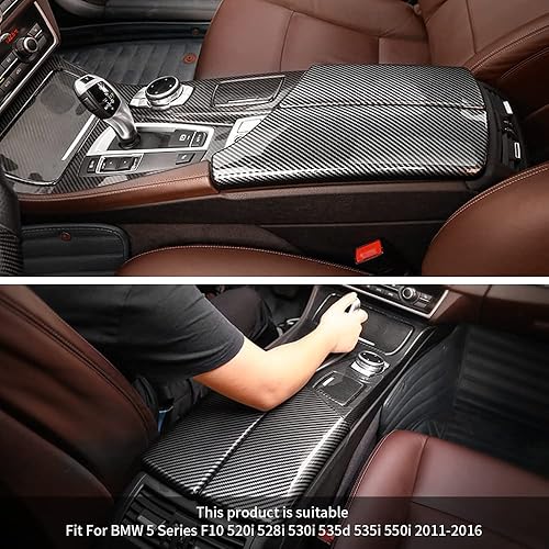 Miniatura 5 de NEWNTSAME Funda para reposabrazos de automóvil de la serie 5 E60 E61 F10 F11 G30 G32 2004-2021, fibra de carbono, color de fibra de carbono, panel