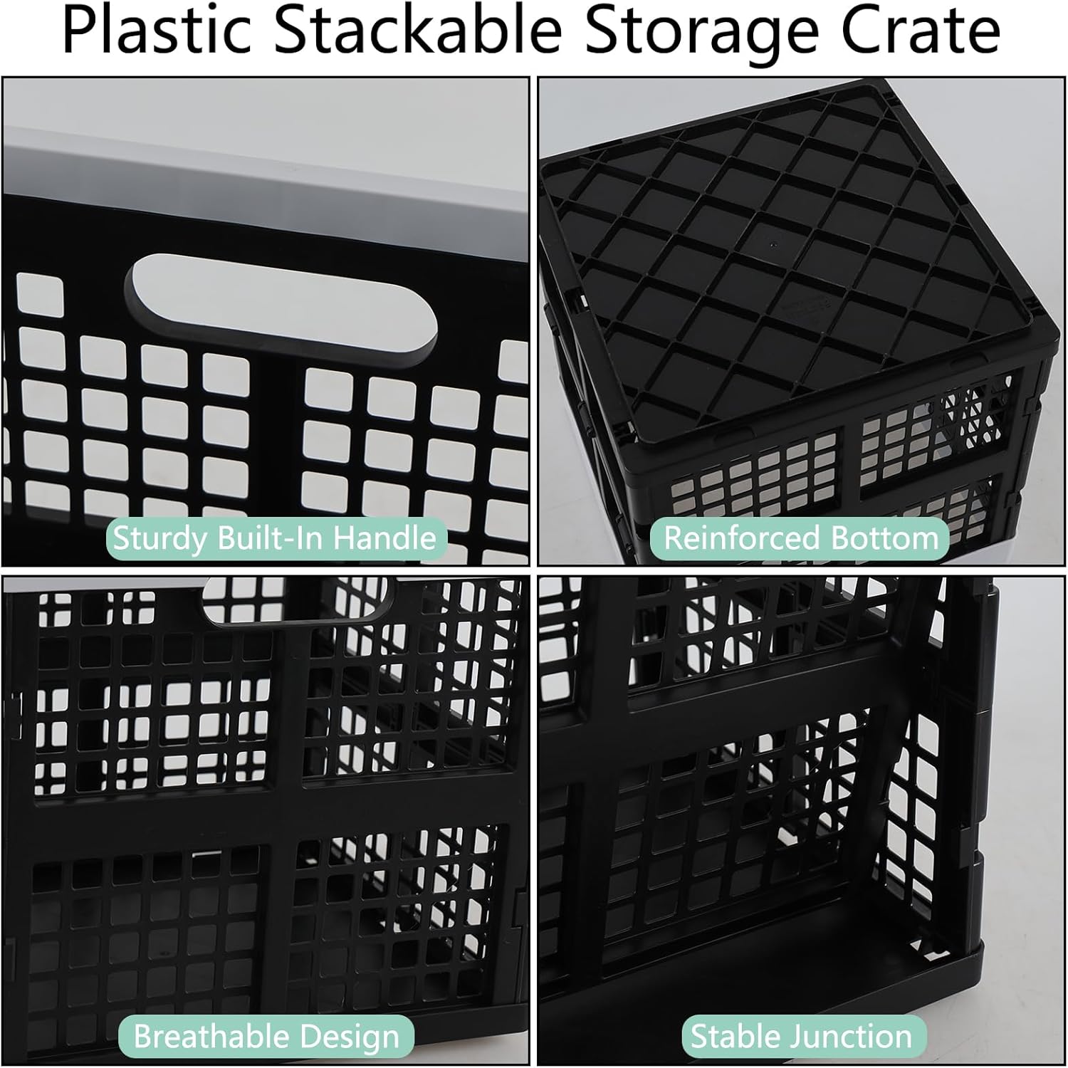 Kekow 22 L Plastic Collapsible Crate, 3 Pack Plastic Stackable Storage Crate, Cubes Organizer Baskets