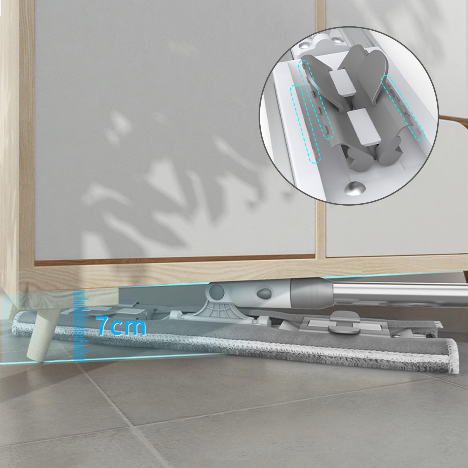 Large Flat Mop,Mopa extraplana con Mango de Acero Inoxidable Largo 130 cm,raspador,1 Almohadilla de Microfibra,para Cocina, baño, Limpieza de Paredes