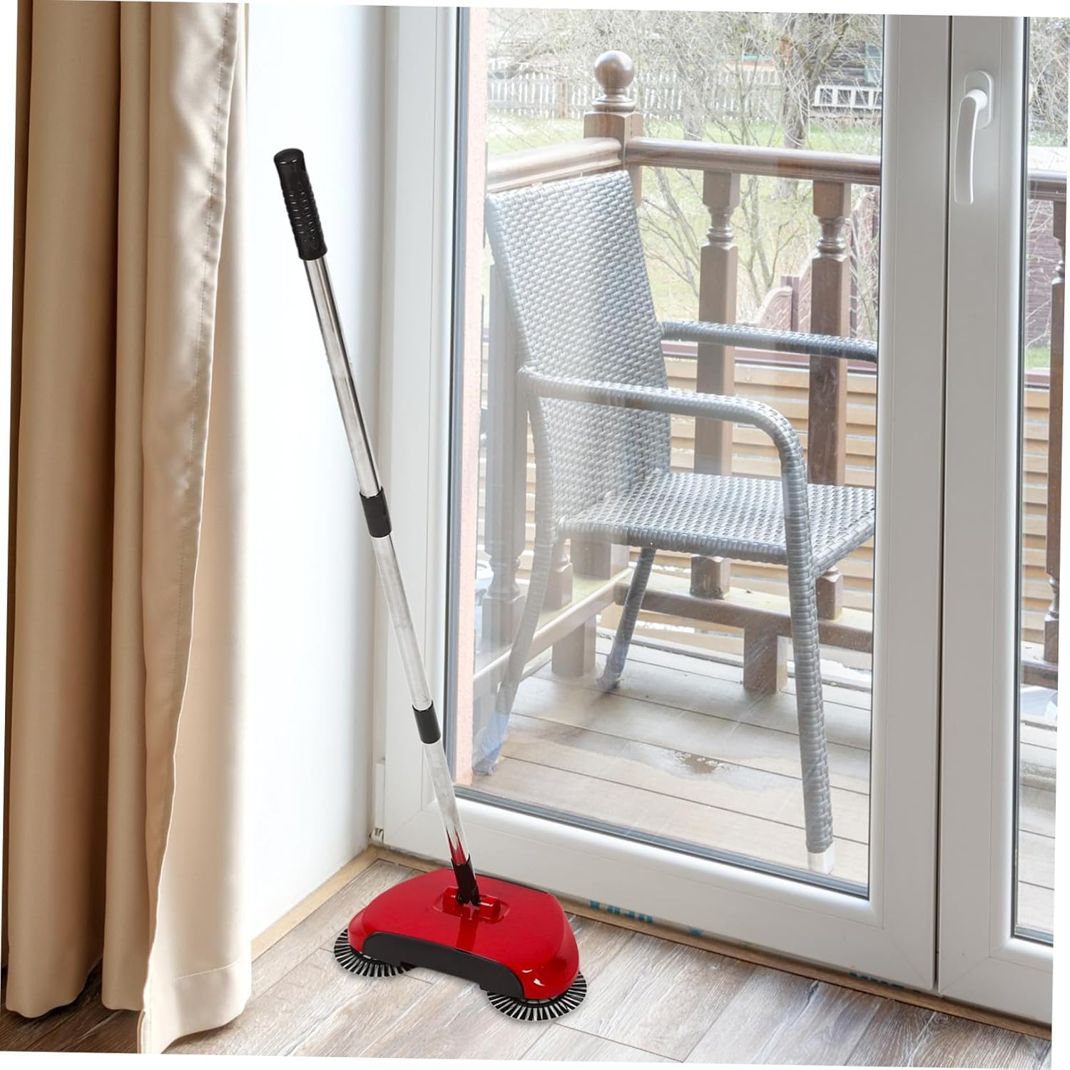 Multi-Function Push Broom Sweeper with Rotation Adjustable Stainless Steel Handle Abs Dustpan and Trash Bin for Effortless Home Floor Cleaning Non-Electric Household Random Color