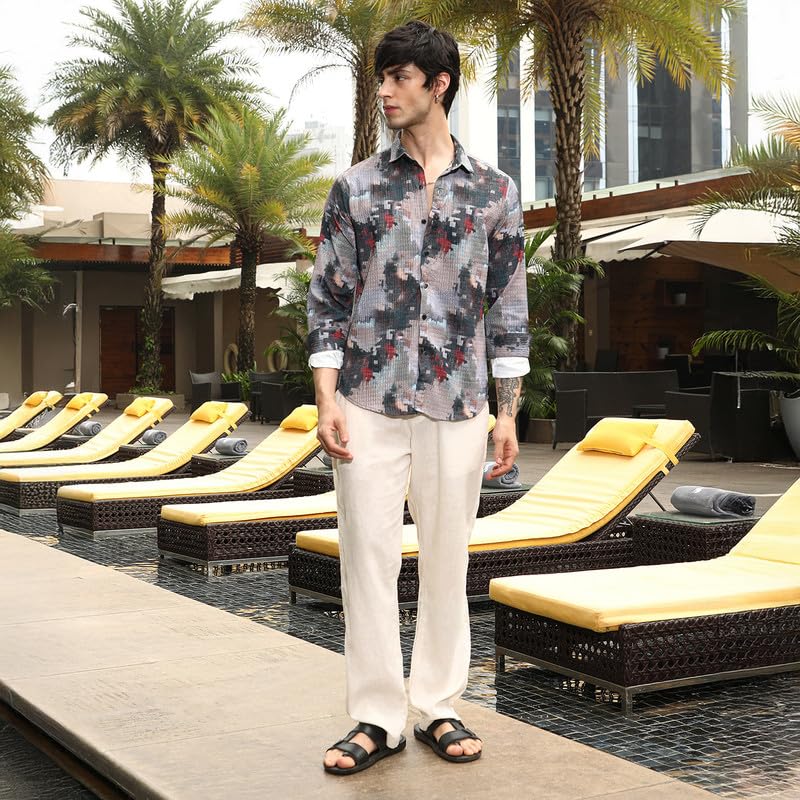 Image of CAHOOT Men's Bisque Shirt Casual Wear | Spread Collar | Long Sleeve | Button Closure | Shirt Crafted with Comfort Fit for Everyday Wear