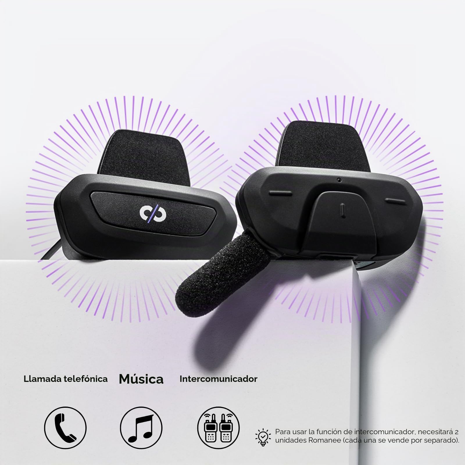ROAMEE Manos Libres Bluetooth Legal Casco Bici y Patinete | Manos libres y intercomunicador Bluetooth 5.1 para casco. Uso 100% legal con altavoces Open-Ear externos.