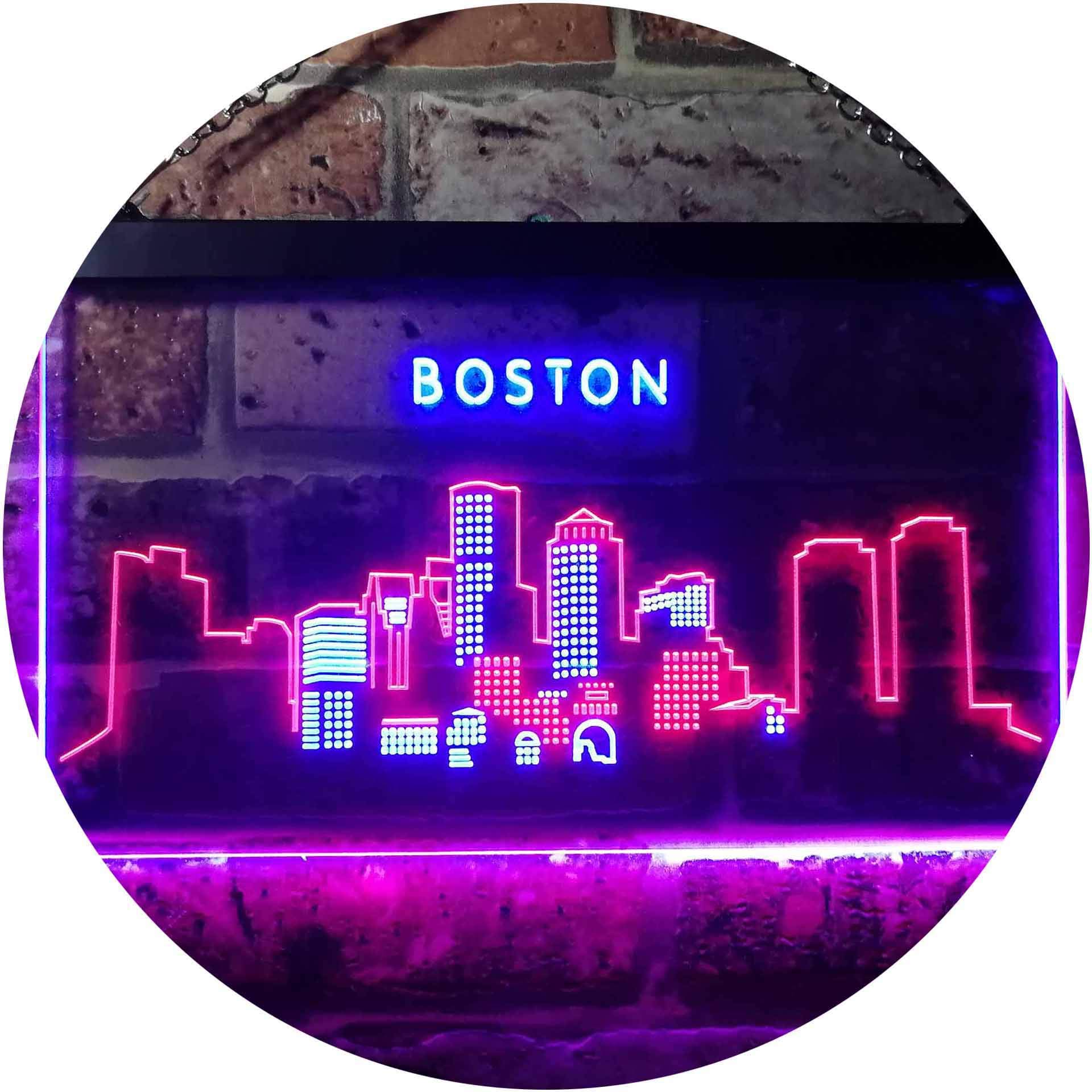 Boston City Skyline Silhouette Dual Color LED Neon Sign Red & Blue 24" x 16" st6s64-i3278-rb