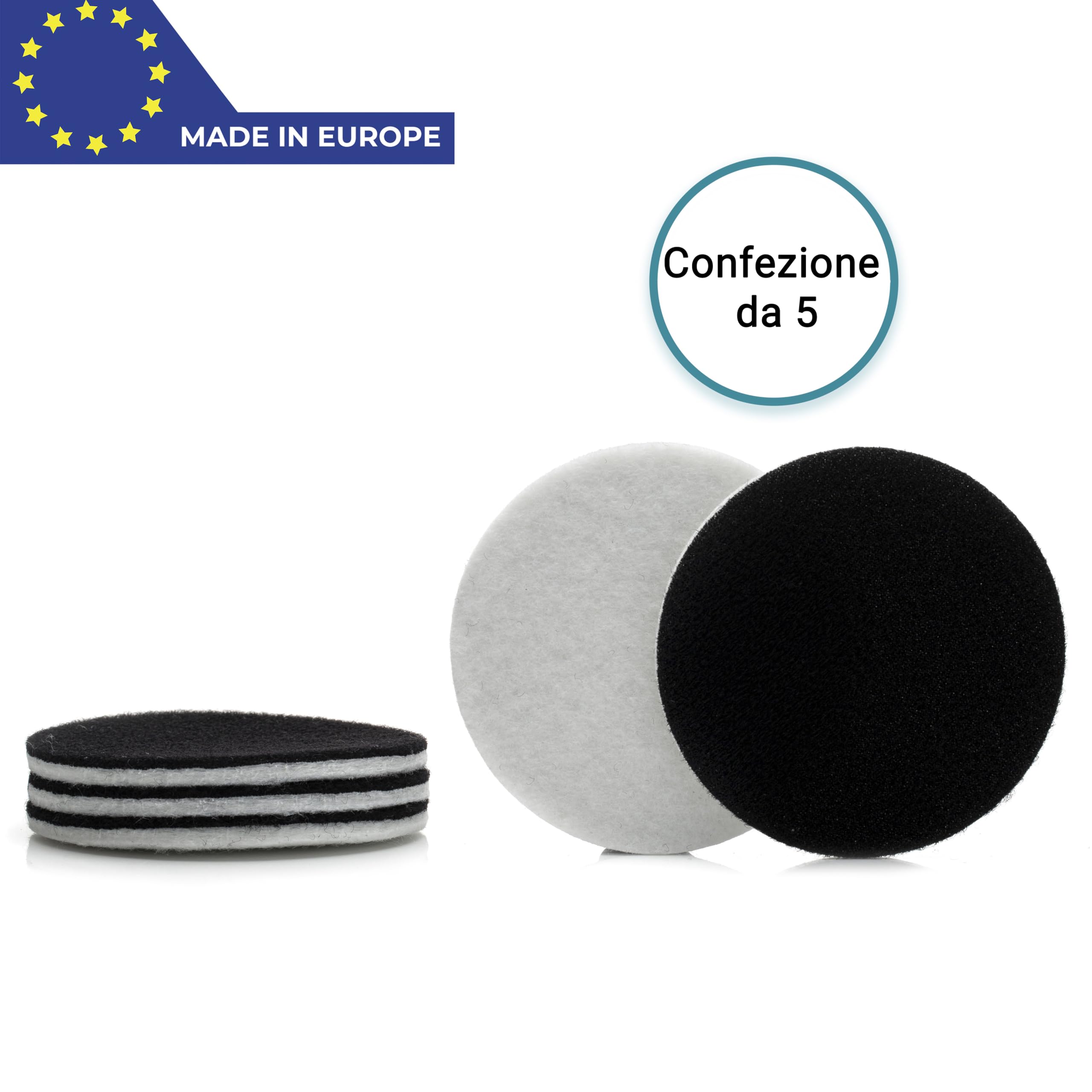 Glass Polish - 130 mm - Confezione da 5 Dischi in Feltro per Lucidatura di Vetro, Plastica, Metallo, Marmo e Altro