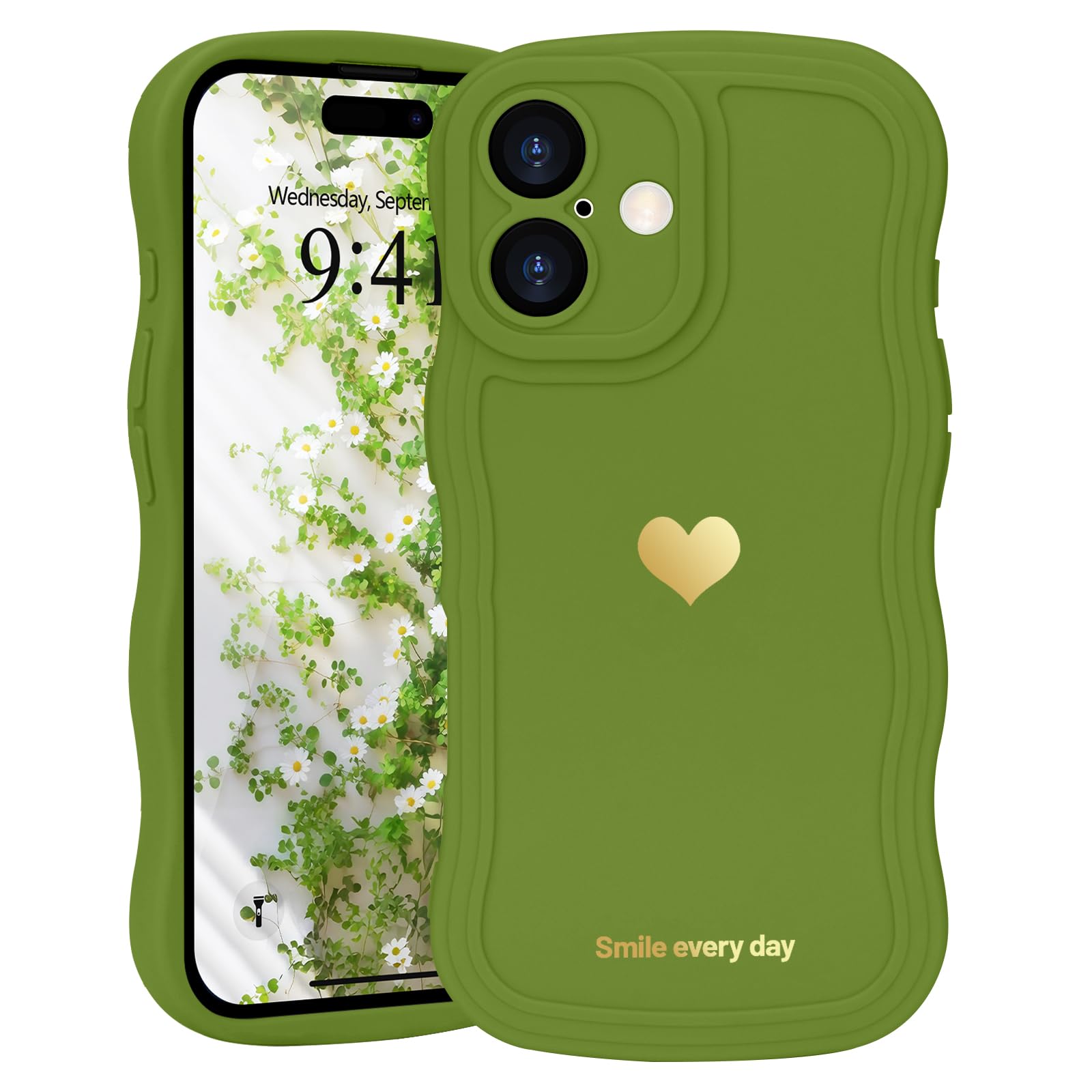 LAPOPNUT for iPhone 16 Plus Case Cute Heart Simple Wave Frame Case Aesthetic Design Solid Color Girls Women TPU Silicone Slim Phone Cover for iPhone