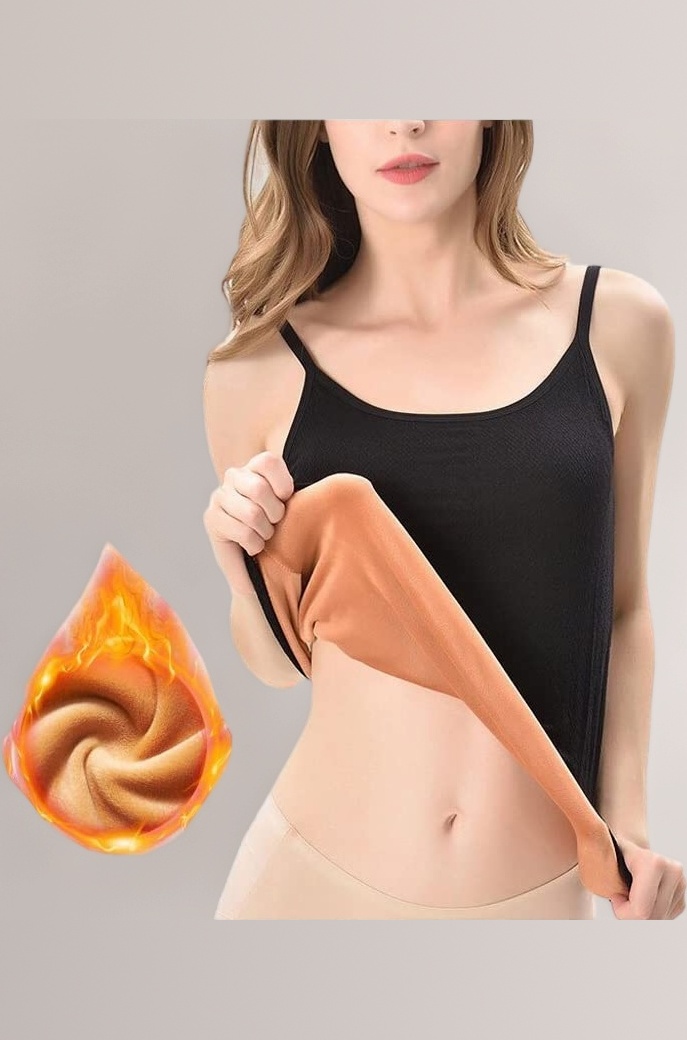 HSR Women's Thermal Underwear Tops Thicken Plus Velvet Camisole Apricot Sexy Stretchy Slim-Fit Body Shaper Vest Shirt (Free Size) (Bust Size : 66 to 90 CM) Stretchable