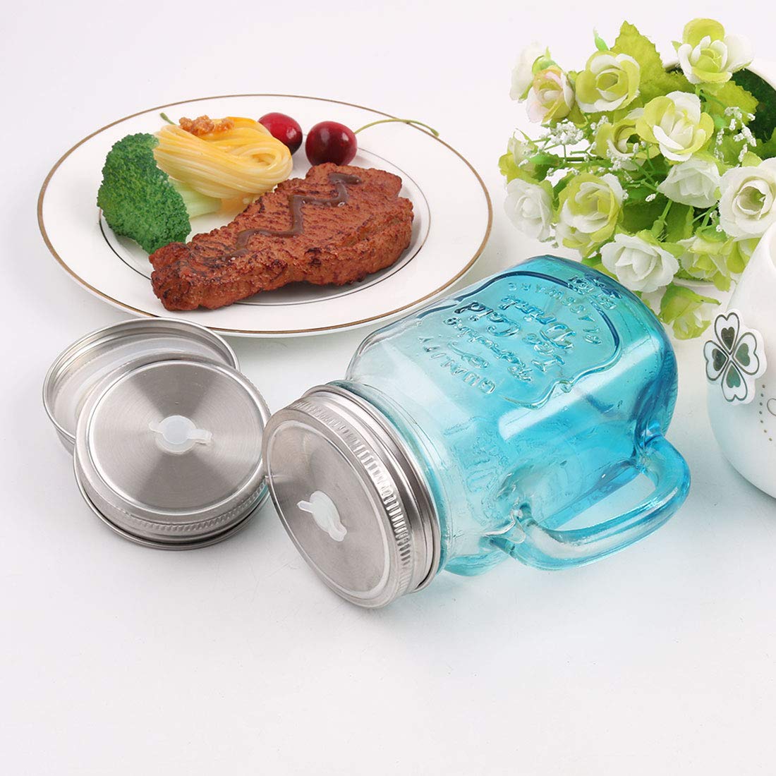 Youngever 18-teiliges Einmachglas-Deckel-Set Mit Strohhalmen – Bunt, Lebensmittelecht & Spülmaschinenfest