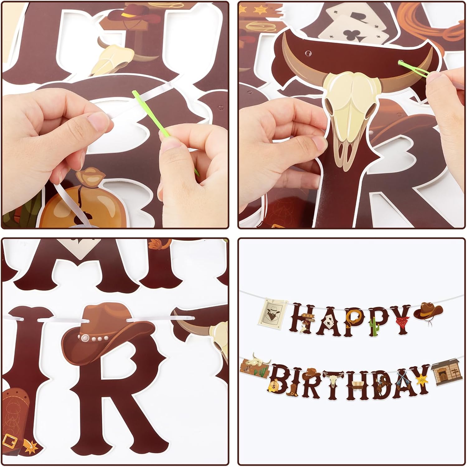 Hooqict Western Happy Birthday Banner Cowboy Birthday Party Decorations Western Cowboy Party Banner Garland Sign for Boys Men Wild West Country Party Decorations Supplies - Image 6