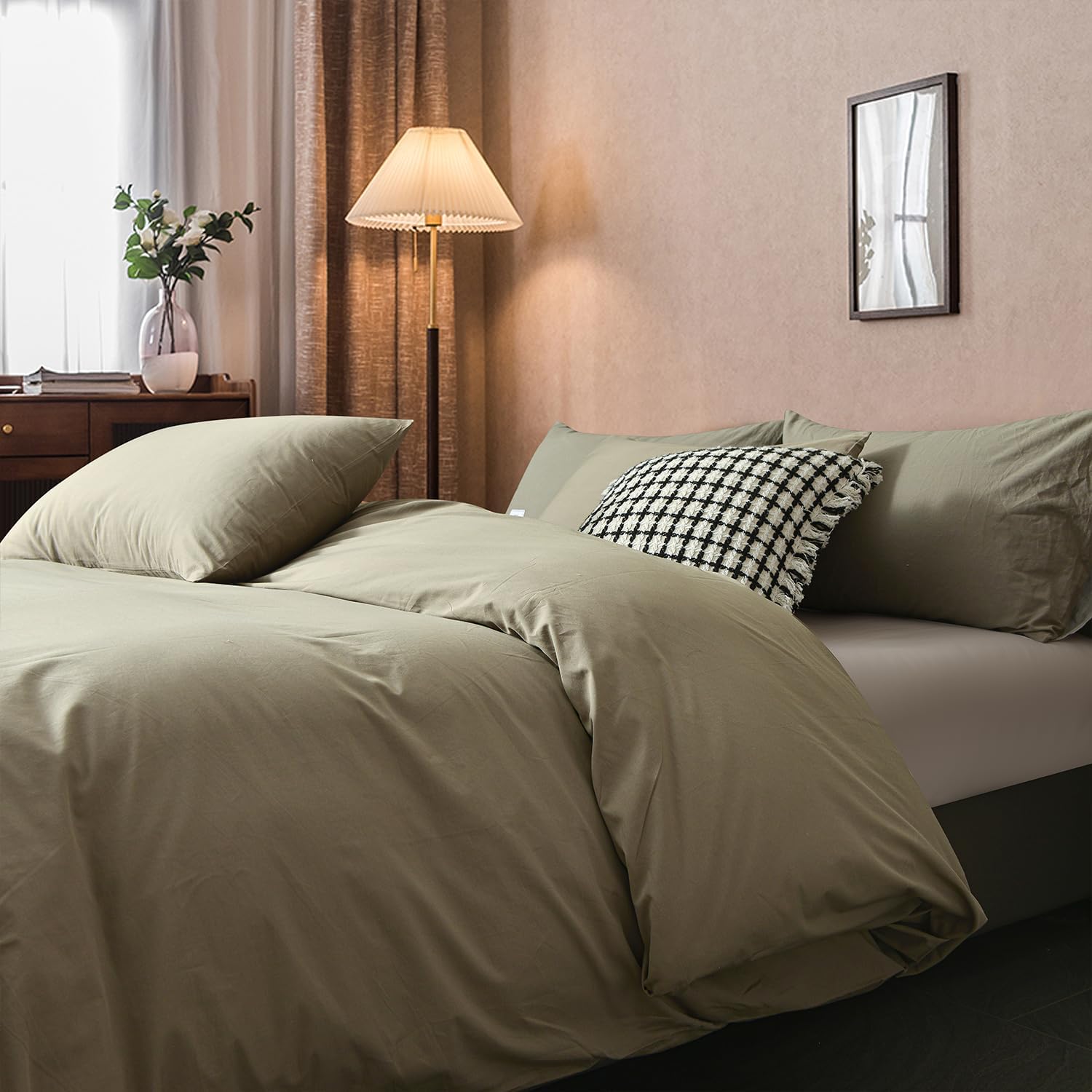 Freiuoke Grey Green Duvet Cover Set 100 Washed Cotton