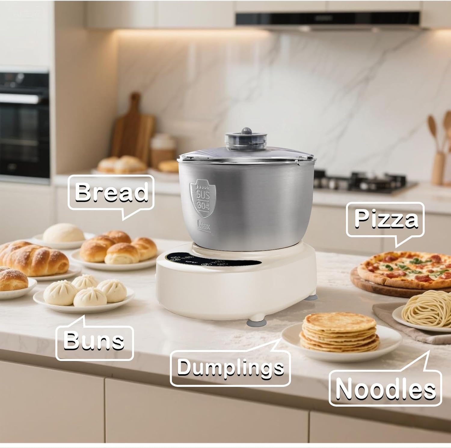 VONCI Electric Dough Maker with Ferment Function,7.3QT (7L) Stainless Steel Dough Mixer Dough Mixer Machine with Fermentation & Timer for Bread, Pizza, Dumplings, Noodles.