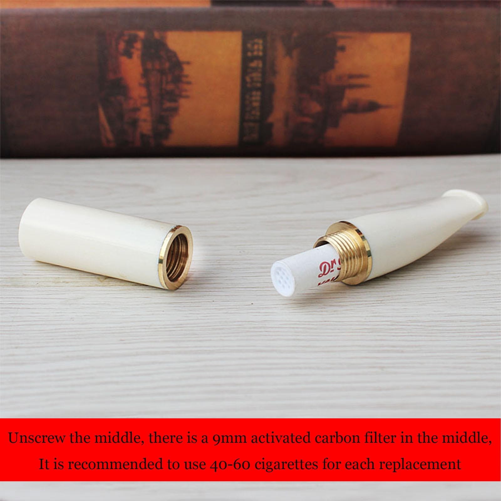 Bocchino per uomo, bocchino da 9 mm con filtro a carbone attivo, filtro per sigarette riutilizzabile adatto per sigarette spesse di due dimensioni e sigarette sottili da 5 mm