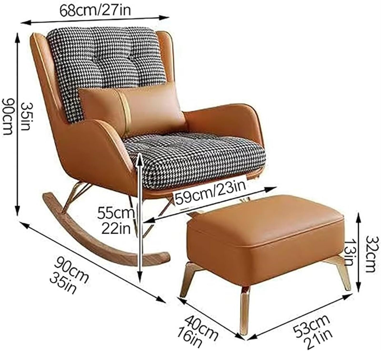 Fotel bujany do salonu, tapicerowany, wygodny fotel z podnóżkiem do czytania i drzemki (zielony, z otomaną)