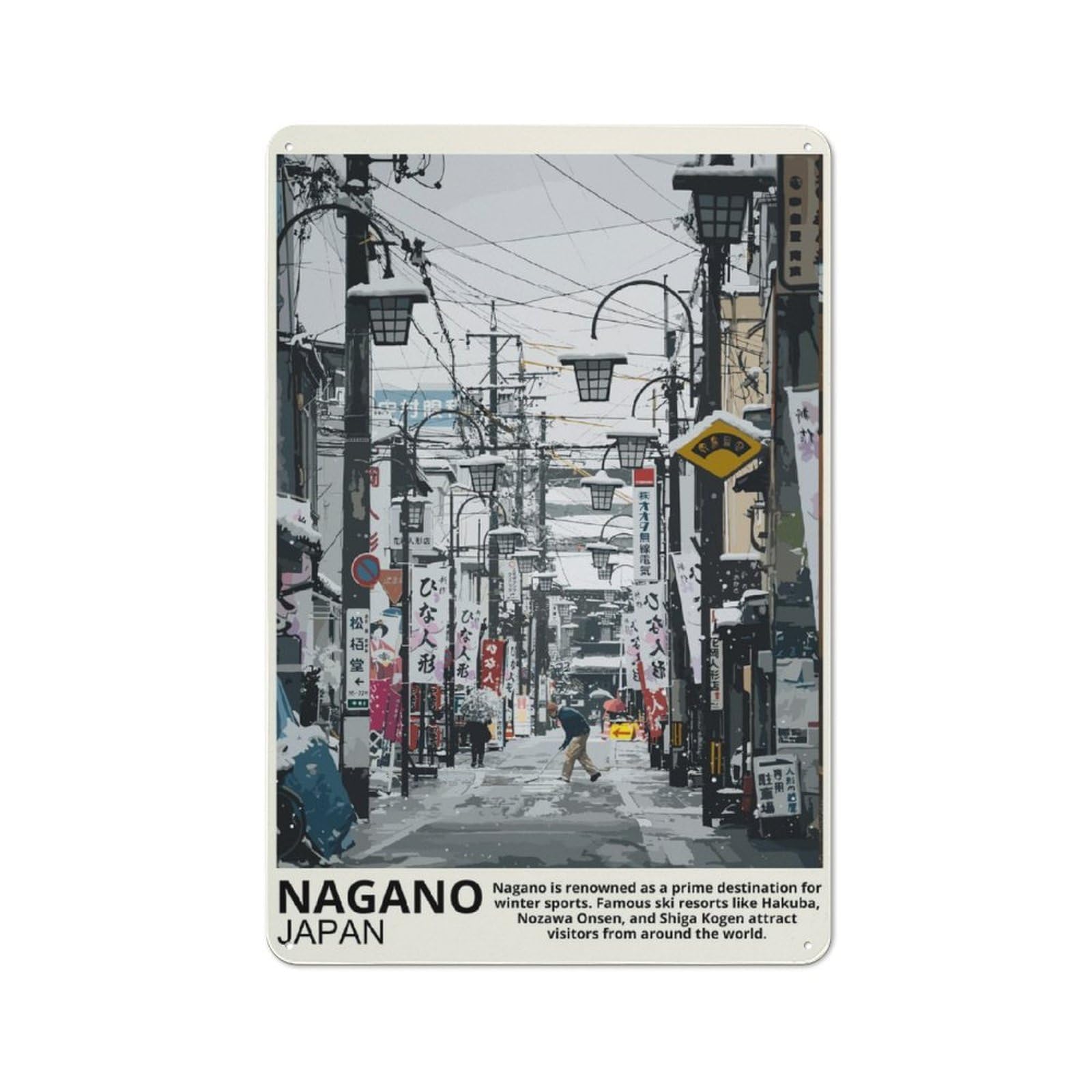 Junmoney Nagano Japan For Studio Or Craft Room, Rustic Metal Wall Sign 30X20cm, For Vintage Wall Decor Fans, For Metal Sign Collectors