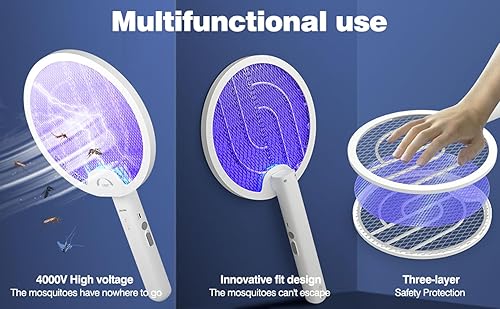 Miniatura 6 de VLISBO Matamoscas eléctrico de 4000 V 2 en 1, matamoscas mosquitos, lámpara recargable con batería de 1200 mAh para interiores, hogar, oficina,