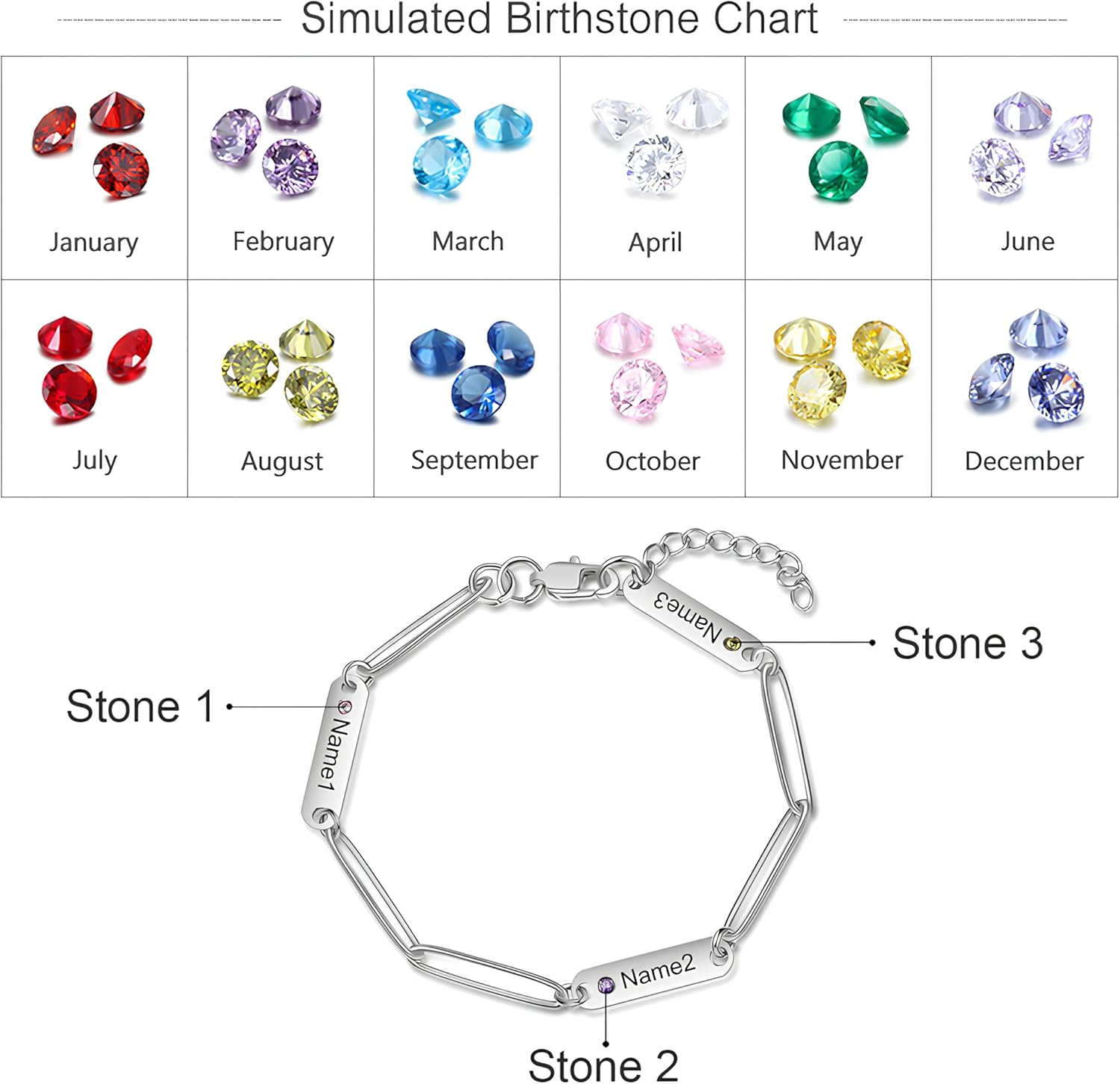 Personalized Birthstone Bracelet for Mom - Custom Engraved Name Bracelet with Names and Birthstones, Gift for Mother, Wife, Grandmother - Mother's Day Jewelry - Image 2