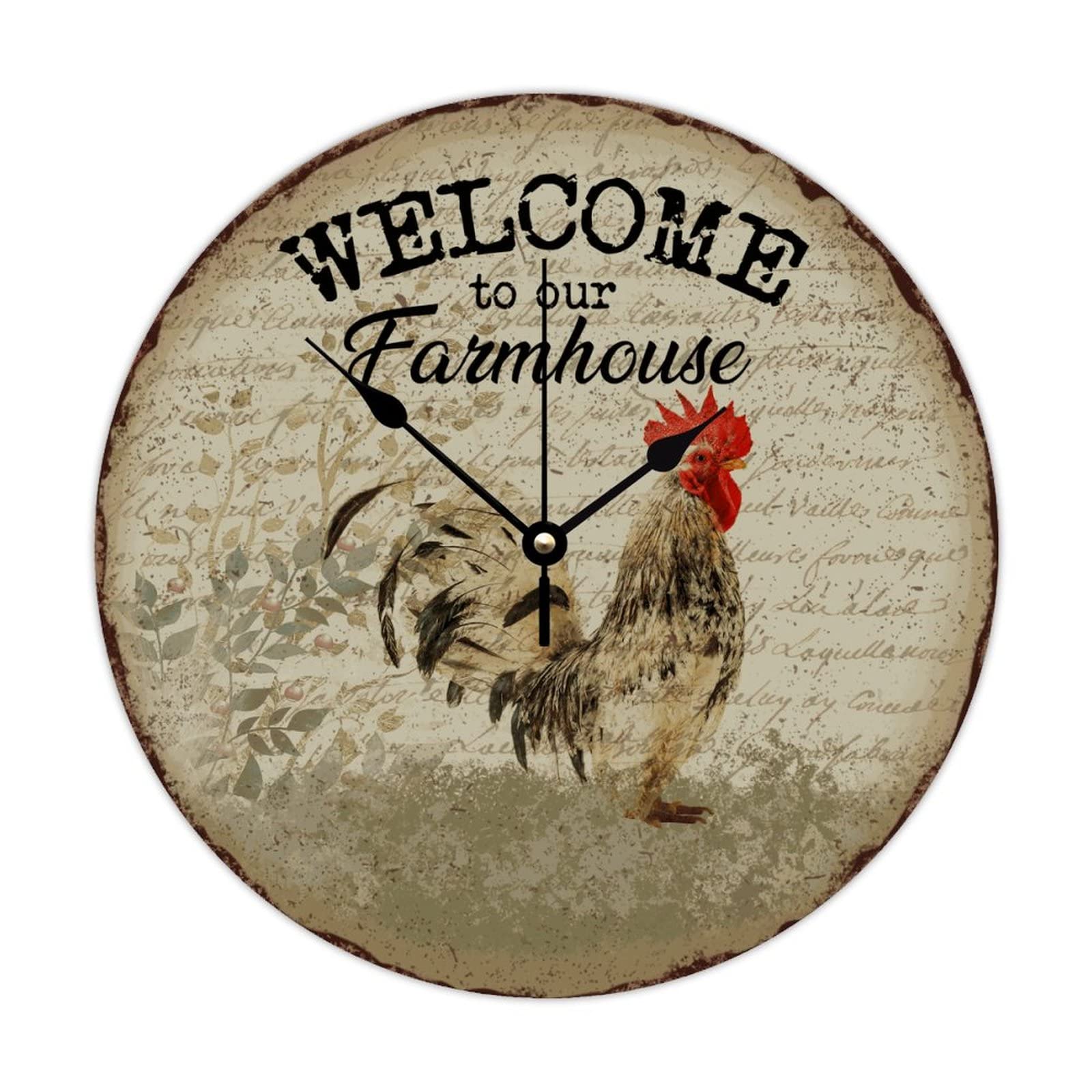 Horloge ronde en bois noble au design Welcome to Our Farmhouse Life de 38cm