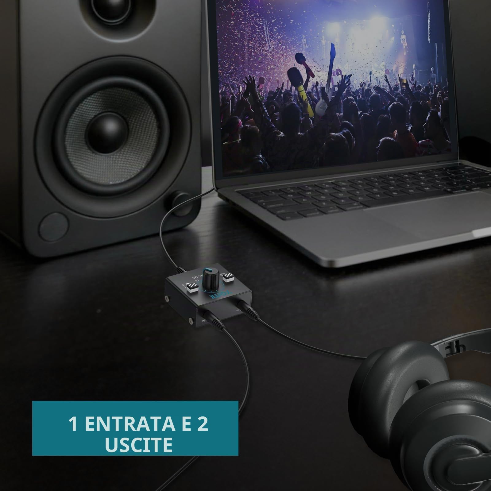 Switch Audio HDMI 2-in-1-out con Controllo Volume Integrato, Splitter 3.5 mm Senza Alimentazione per PC/TV/Cuffie - Cavo 1m Incluso e Design Compatto