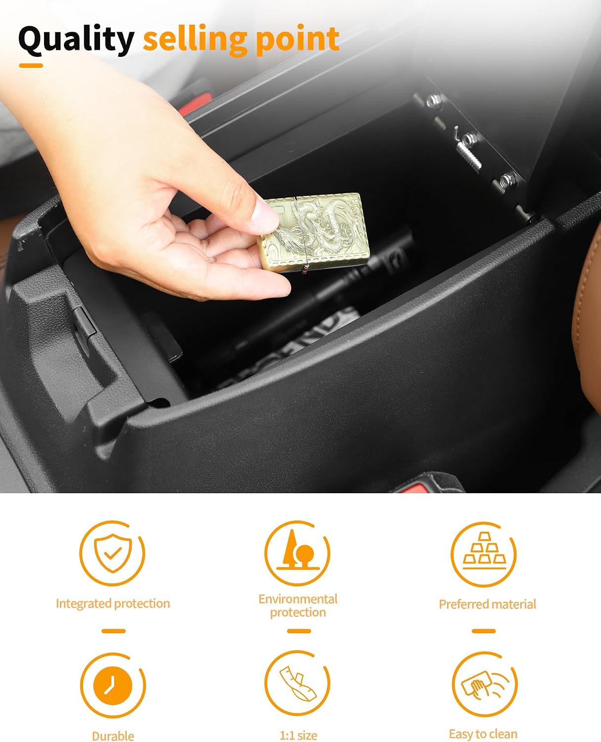 Hoolcar Center Console Lock Safe Box Compatible with 2021 2022 2023 2024 2025 Ford Bronco Sport Armrest Storage Organizer Safe Anti-Theft Box with 3 Digit Combo Password, Black