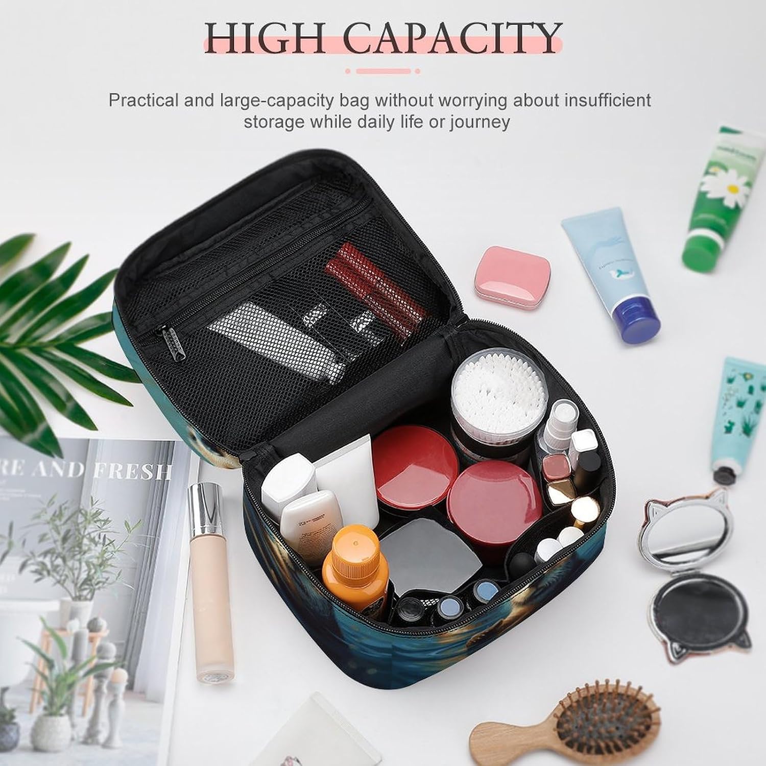 Makeup Bag Travel Cosmetic Bag for Women Sea Otters Painting Makeup Pouch for Purse Large Makeup Organizer Case Receiving Bag