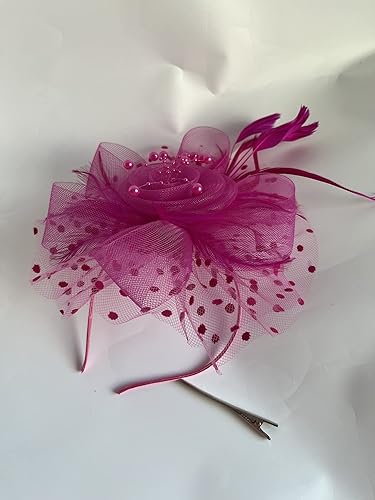 Miniatura 2 de Tocado para mujer, sombrero de fiesta de té, tocado de plumas y flores, diadema con pinzas para el cabello, malla punteada con cuentas