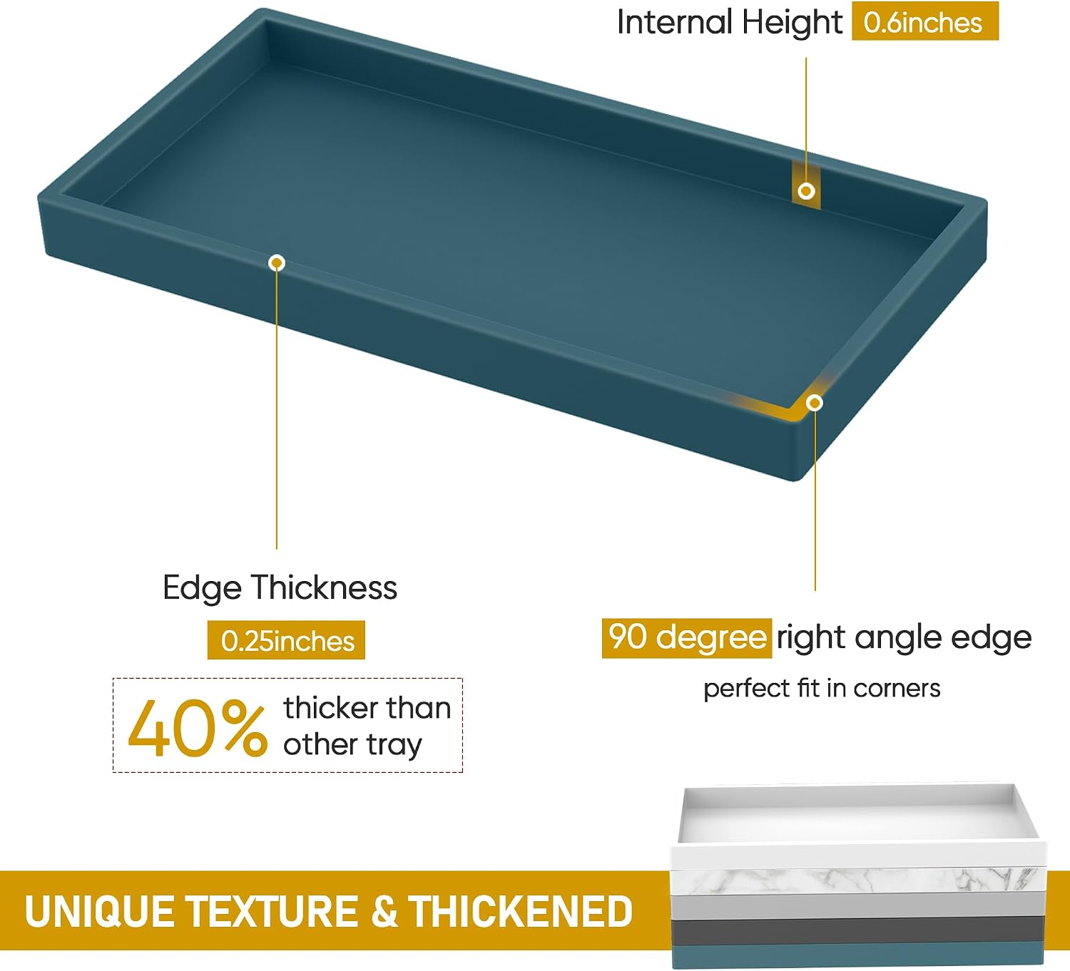 Silicone Vanity Tray - Thickened, Shatterproof Rectangle for Bathroom Counter - Large 10.6 * 5.1 in image 3
