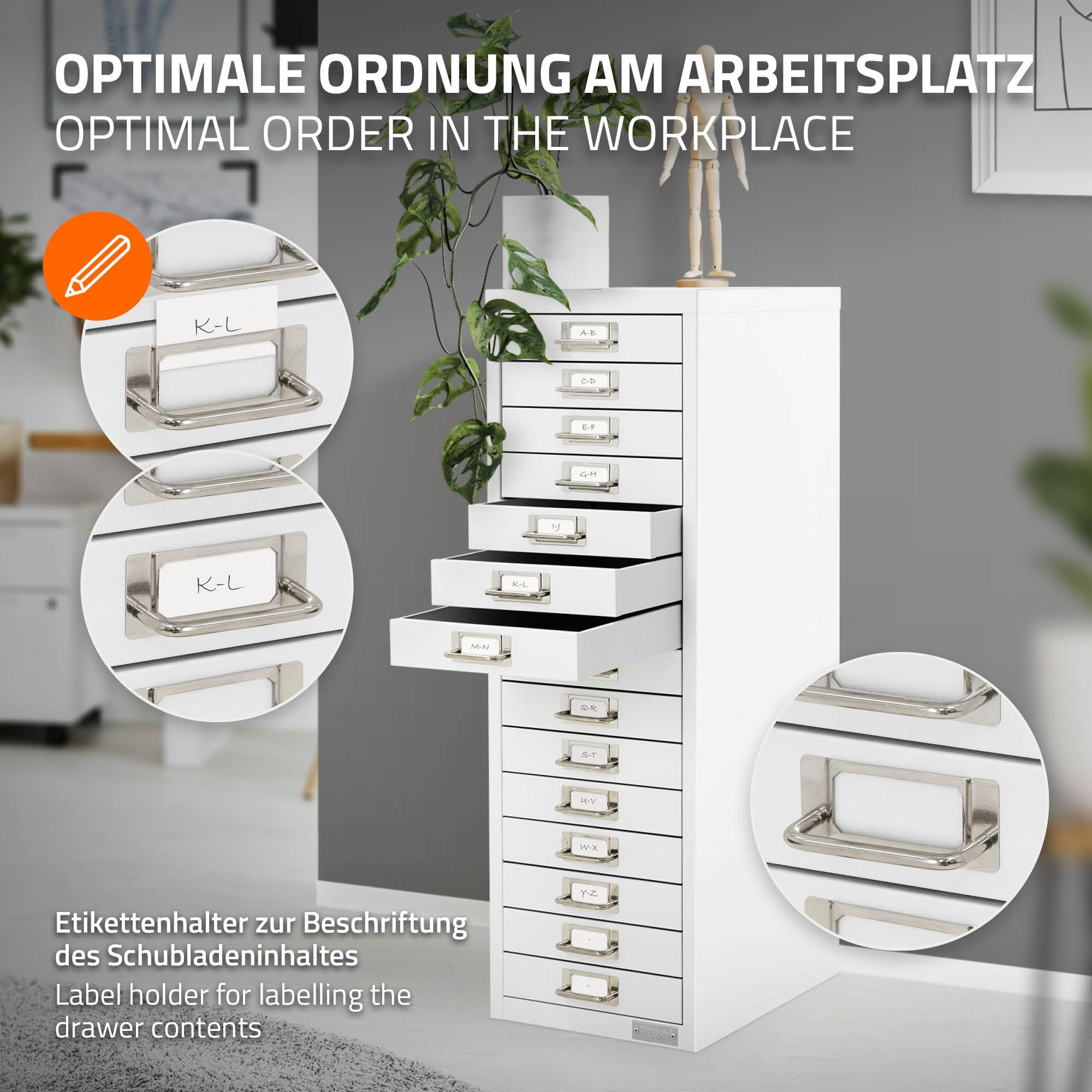 ML-Design szafka na dokumenty z 15 szufladami, 28x38x87 cm, biala, metalowa szafka z szufladami na DIN A4, szafka biurowa z uchwytem na etykiety, szafka stalowa szafka metalowa szafka na narzedzia