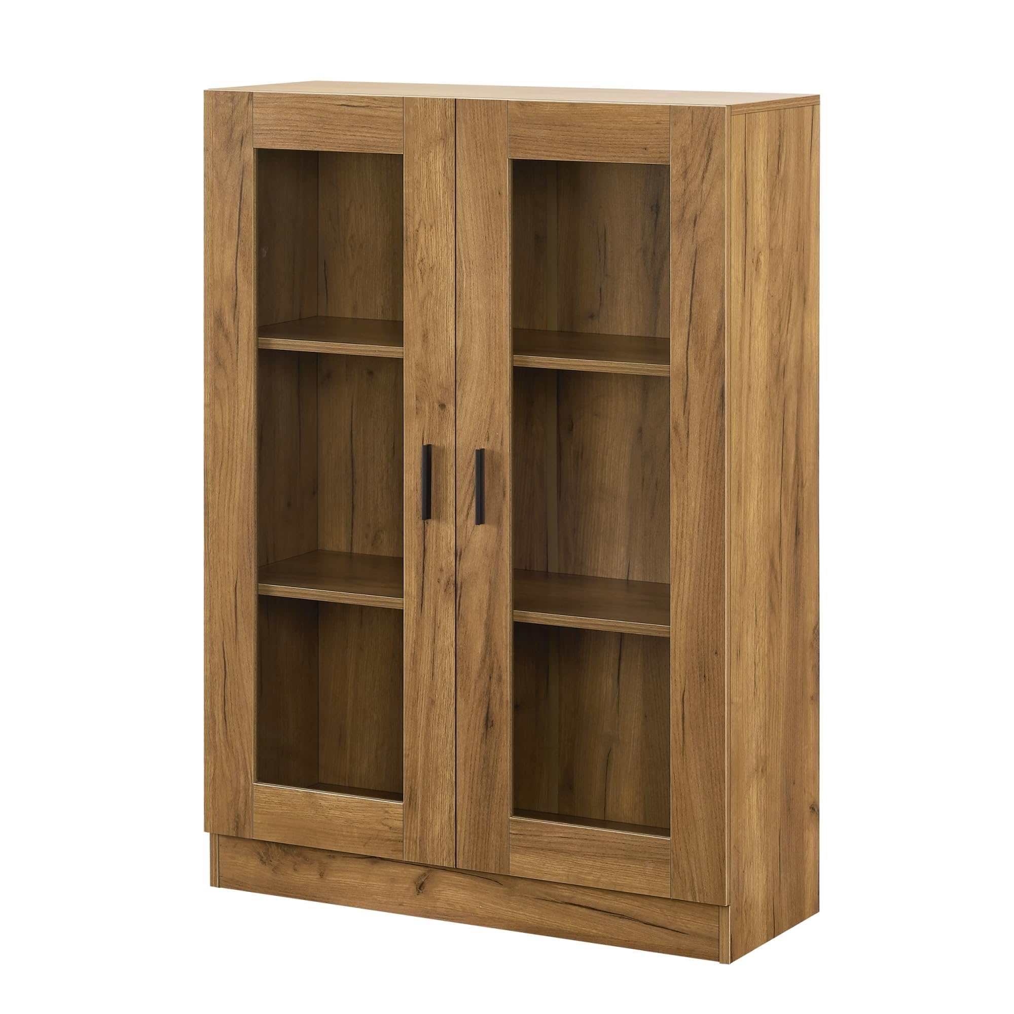 [en.casa] Vitrina con 3 Compartimentos Aparador con 2 Puertas Mueble Auxiliar para Salón Comedor Oficina Cristal Aglomerado 115 x 80 x 31 cm - Efecto Roble