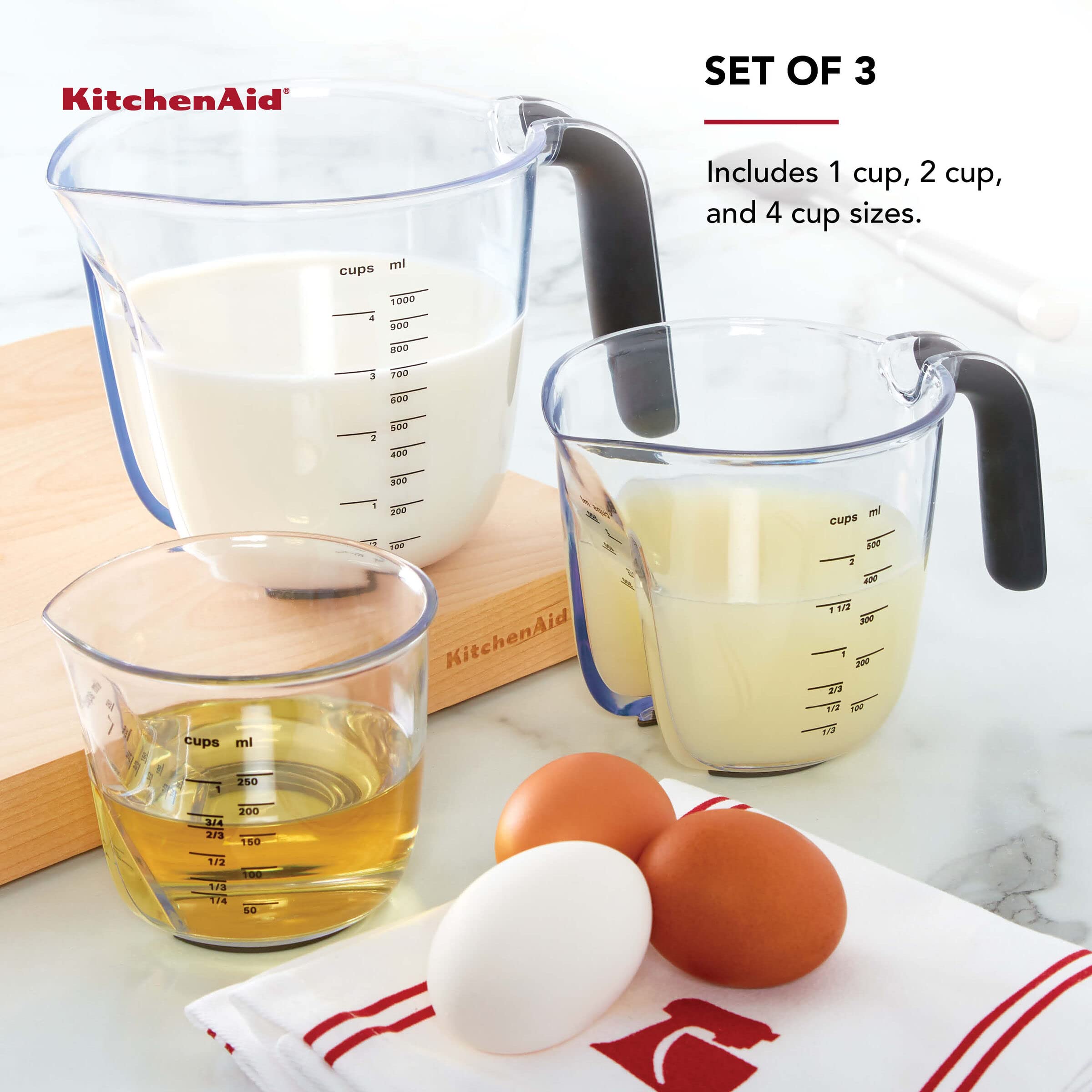 KitchenAid Set di 3 misurini universali Easy View, trasparenti, con manici neri